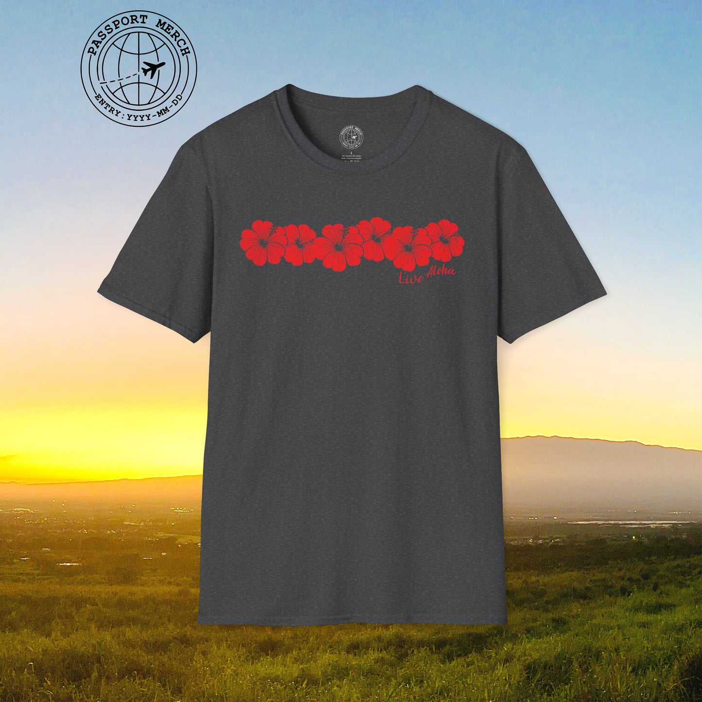 Live Aloha RED Monochrome Hibiscus, Hawaii T-Shirt