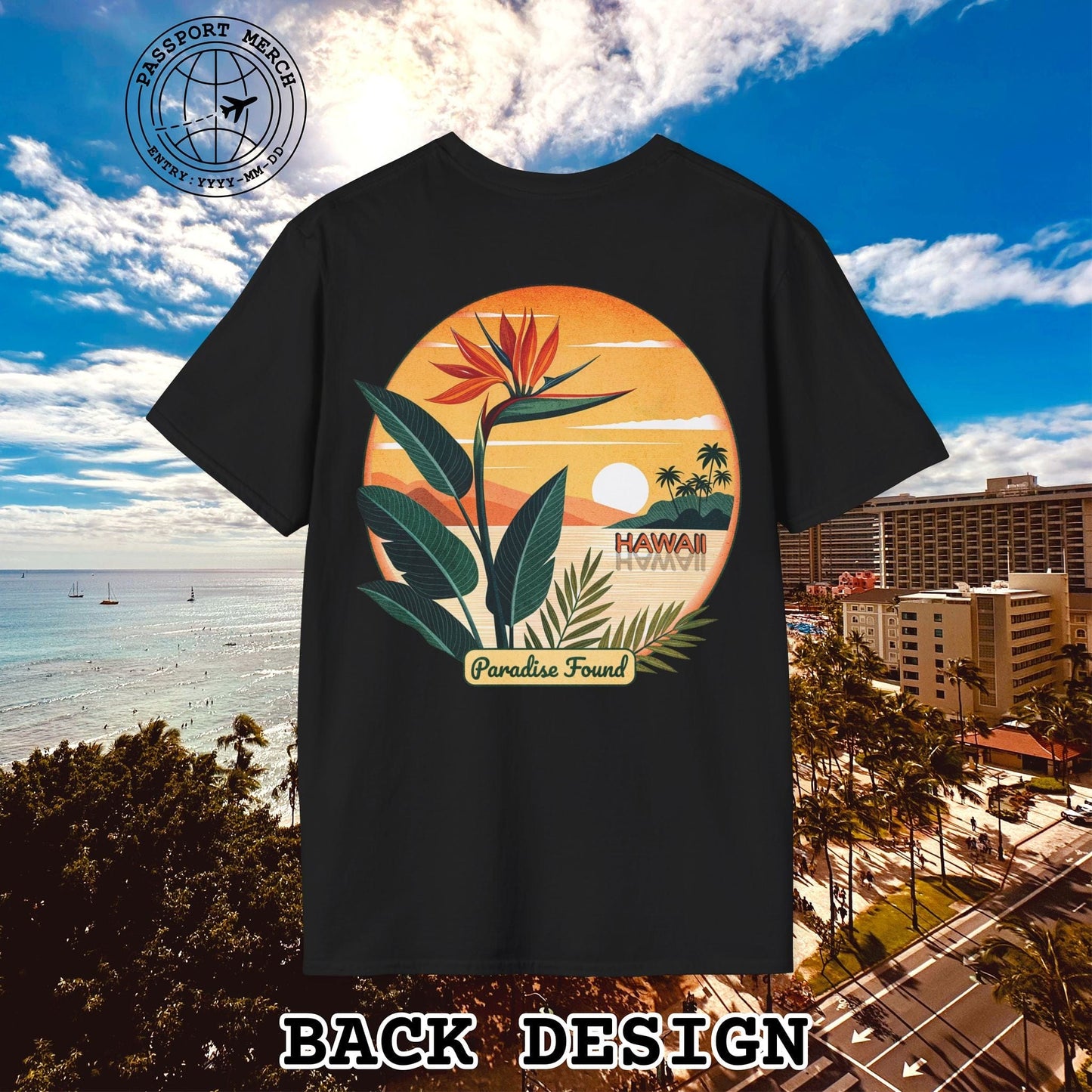 Retro (Bird of) Paradise Found, Hawaii, Back Print T-Shirt