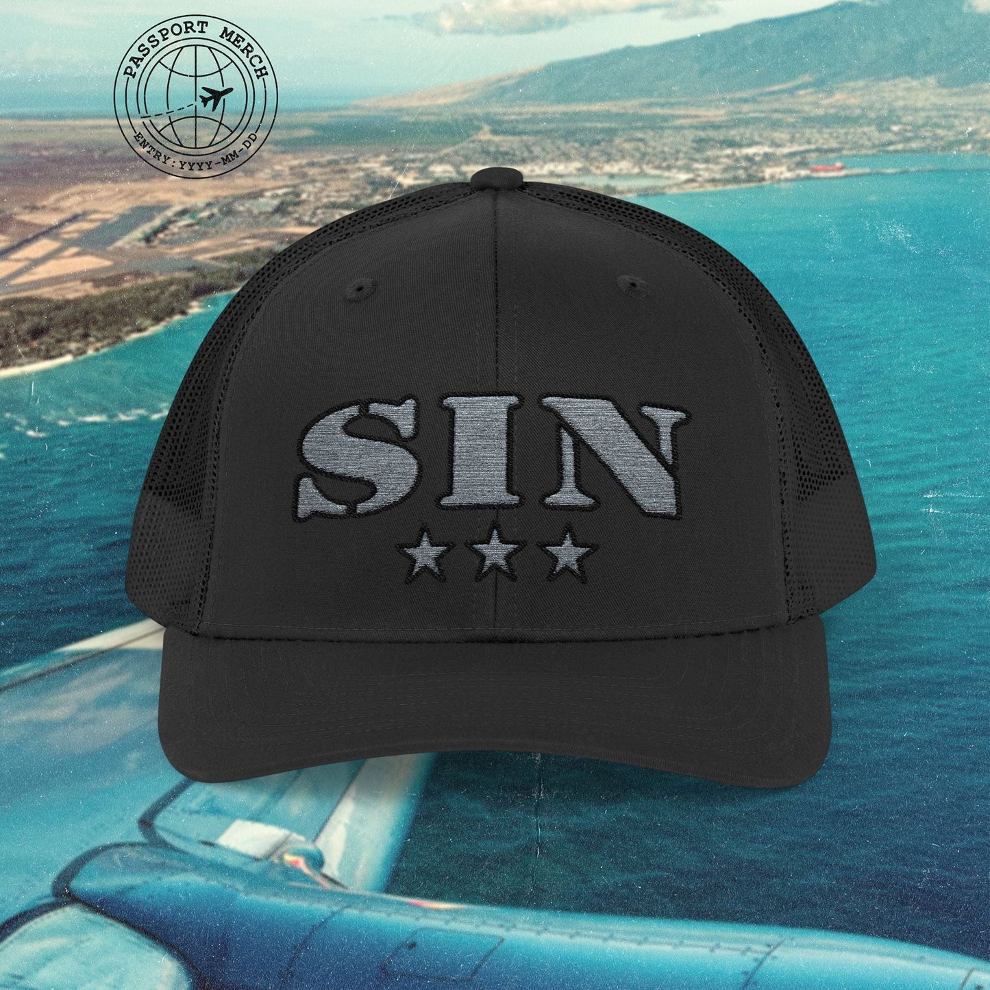Classic Military, Changi Singapore Airport Code (SIN) Embroidered Trucker Hat