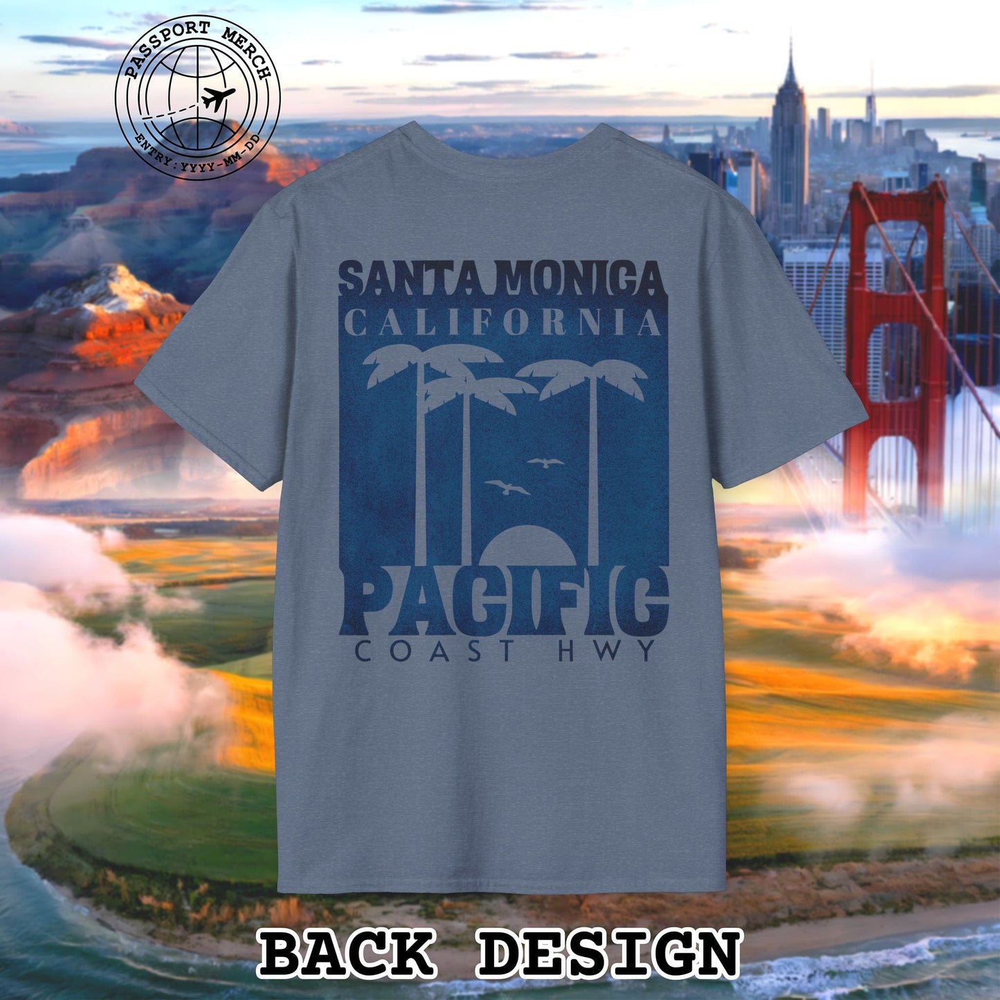 Santa Monica California PCH, Back Print T-Shirt