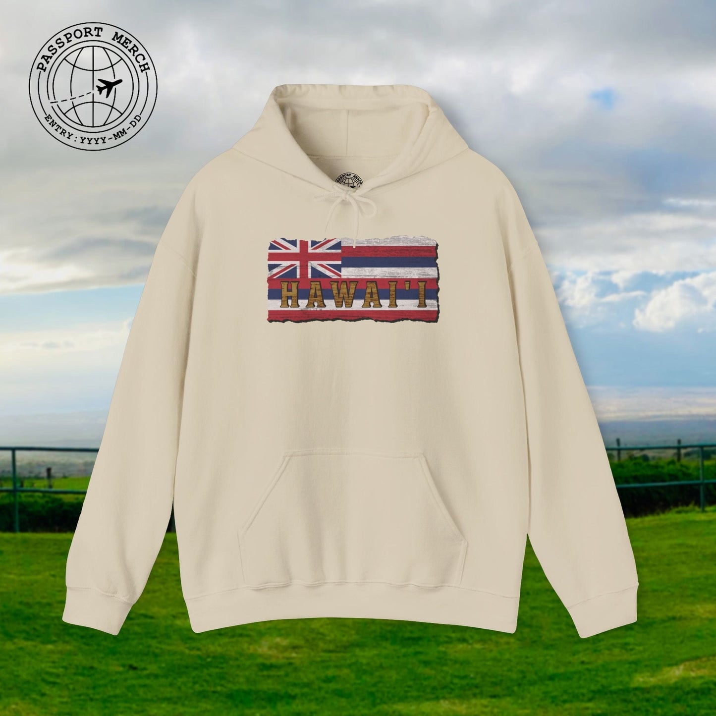 Vintage Koa Wood Carved Hawaiian Flag Hoodie