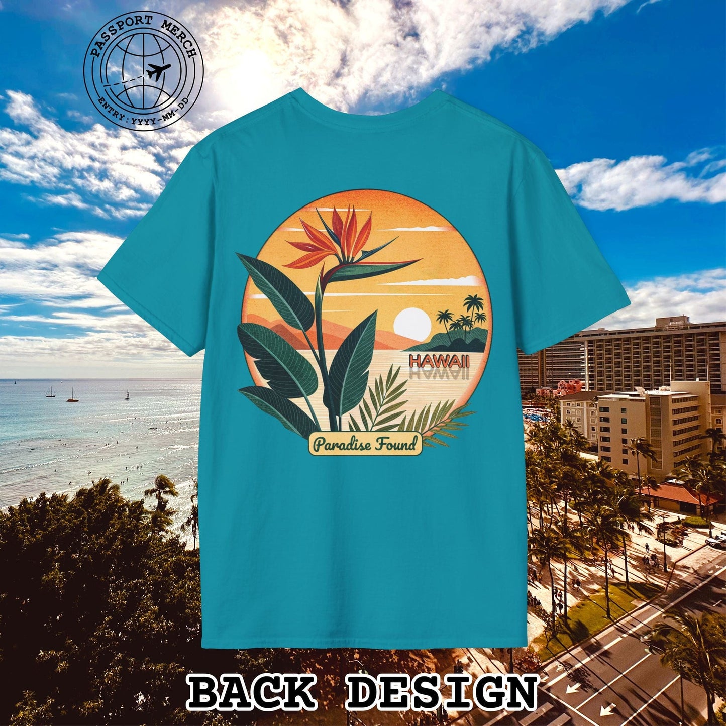 Retro (Bird of) Paradise Found, Hawaii, Back Print T-Shirt
