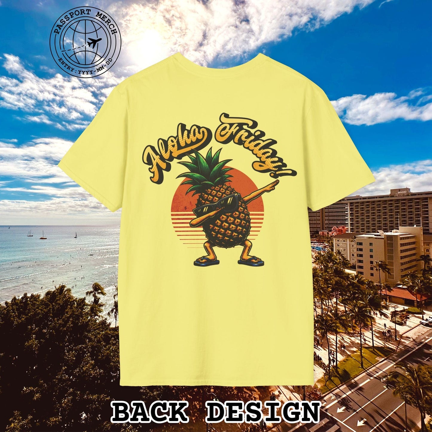 Aloha Friday Dabbing Pineapple Hawaii, Back Print T-Shirt