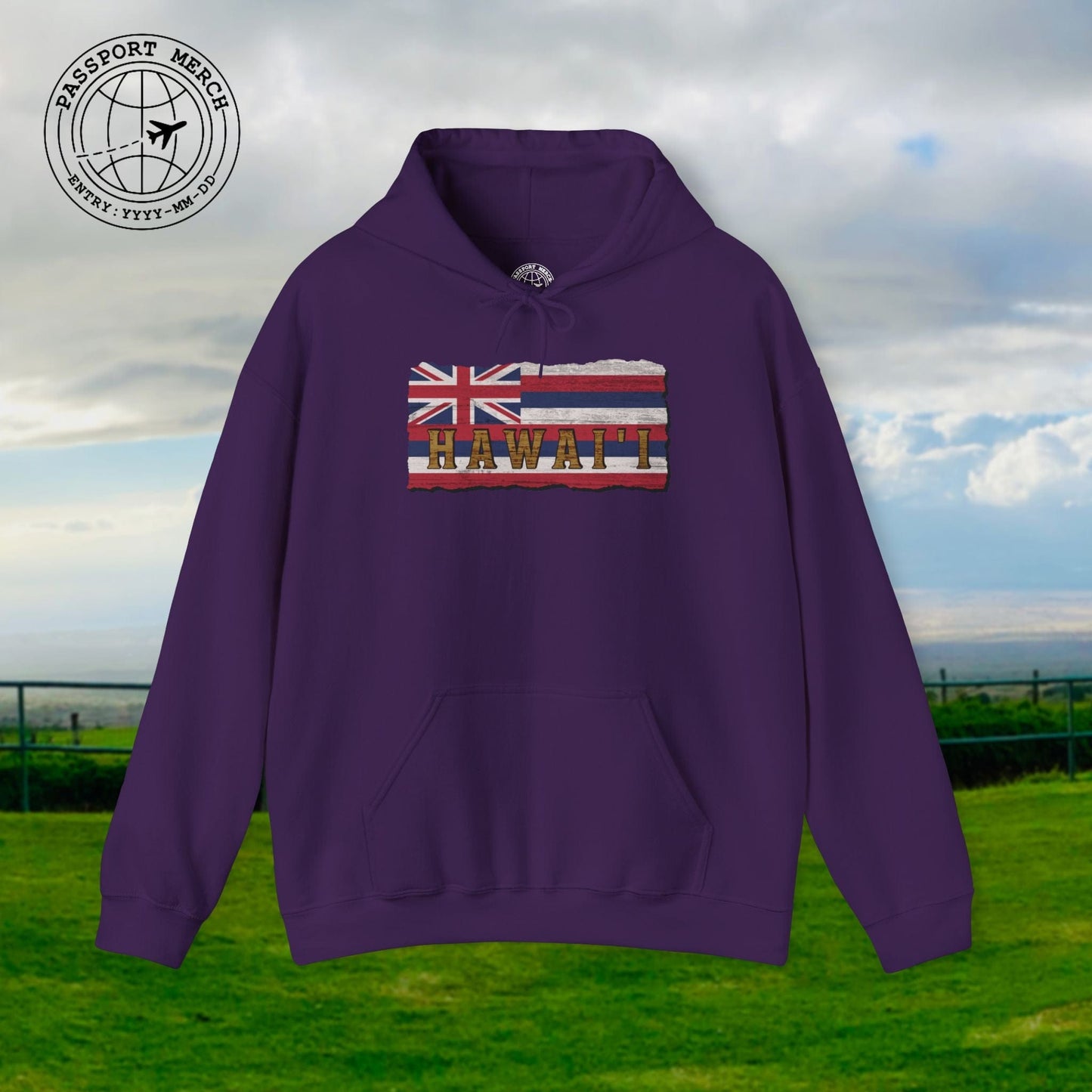 Vintage Koa Wood Carved Hawaiian Flag Hoodie
