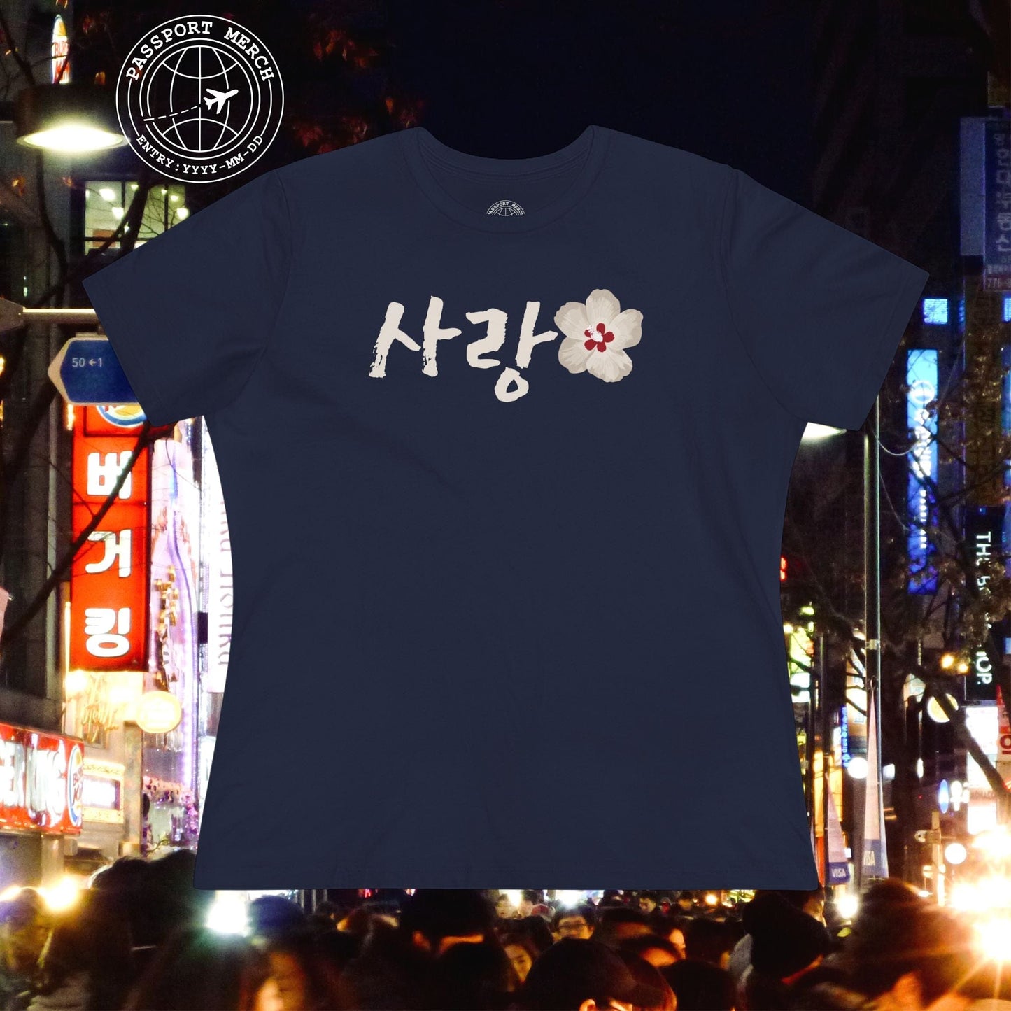 Monochrome Mugunghwa Sarang, Korea, Womens Fit T-Shirt