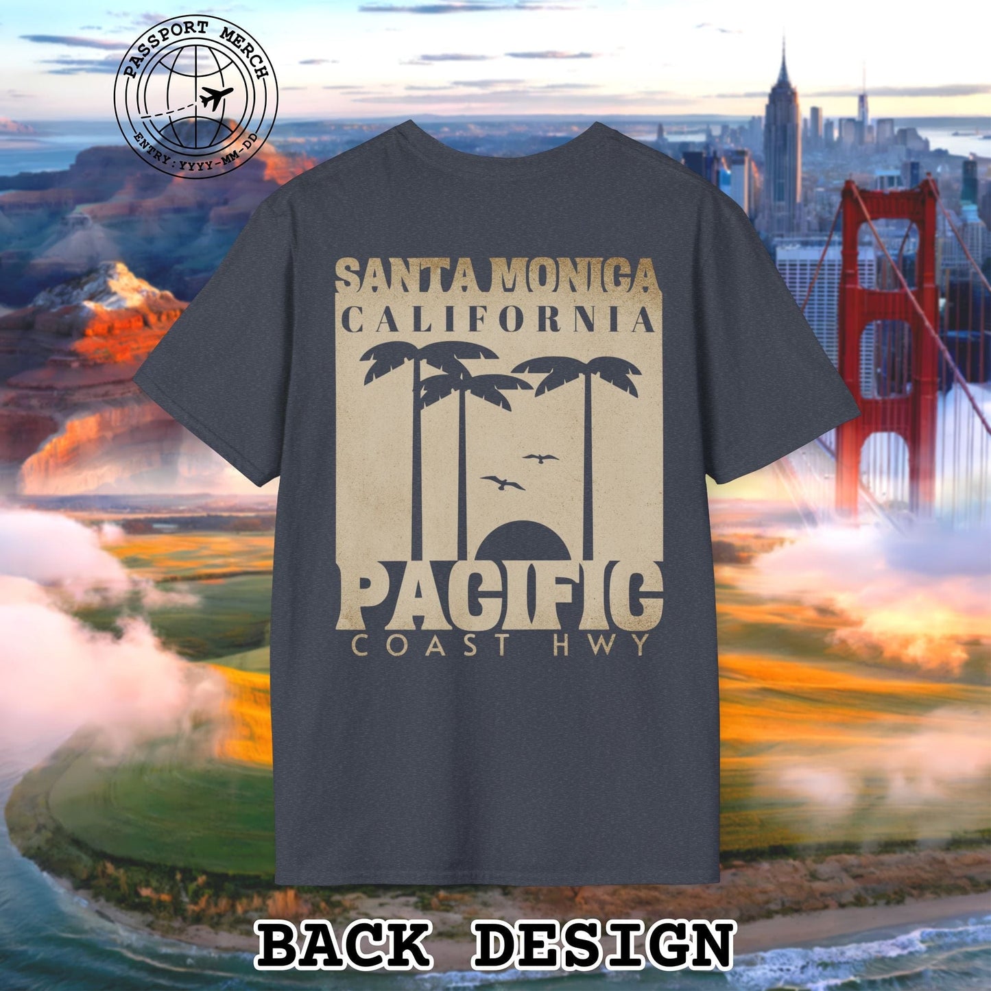 Santa Monica California PCH, Back Print T-Shirt