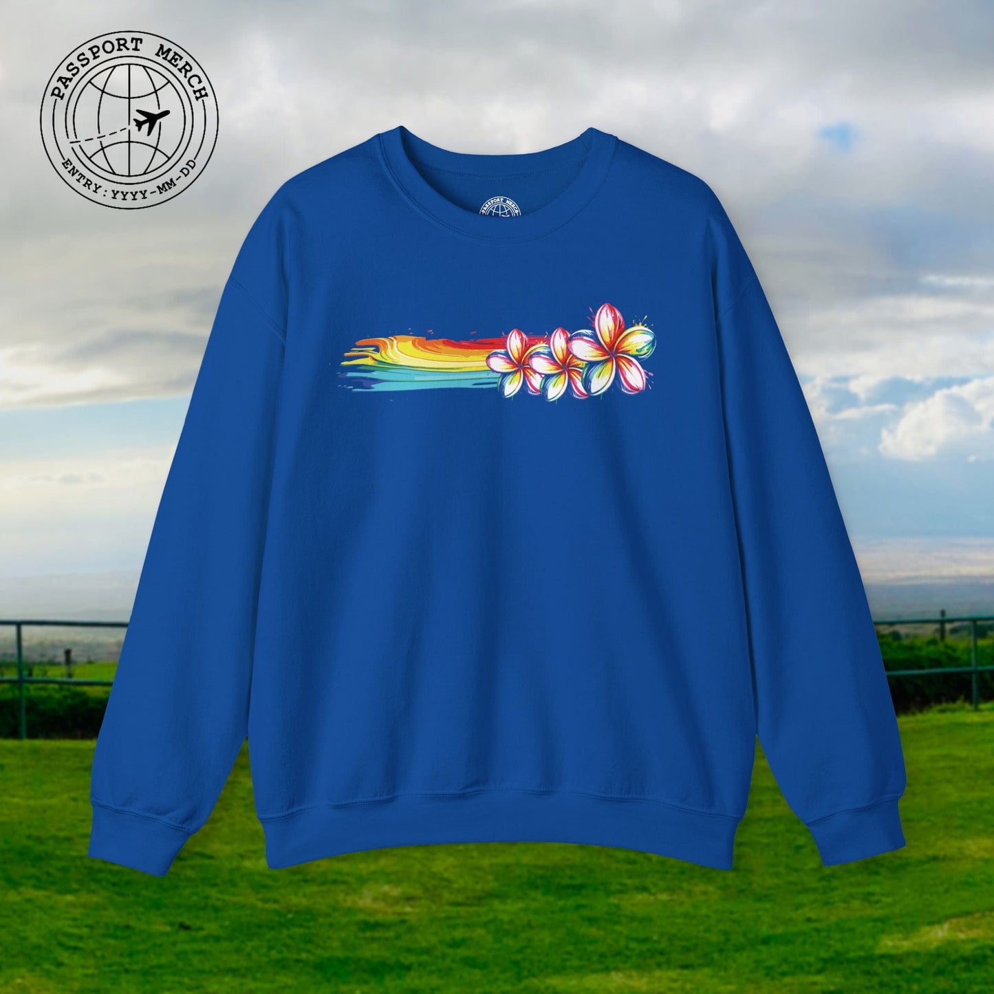 Neon Art Plumeria Rainbow, Hawaii Crewneck