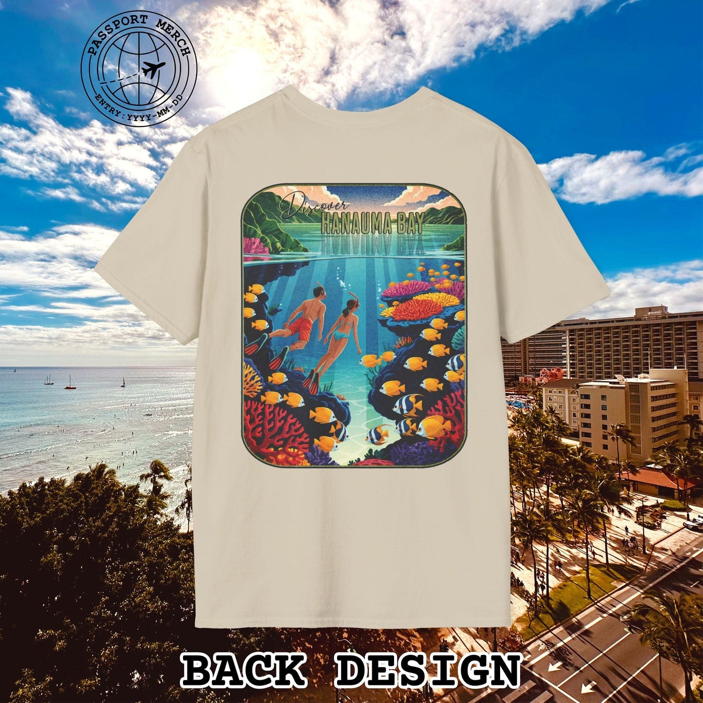 Discover Hanauma Bay, Hawaii, Back Print T-Shirt