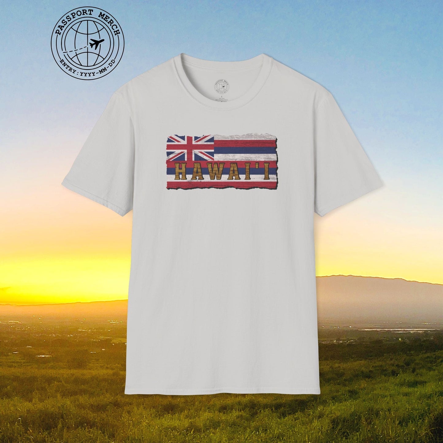 Vintage Koa Wood Carved Hawaiian Flag T-Shirt