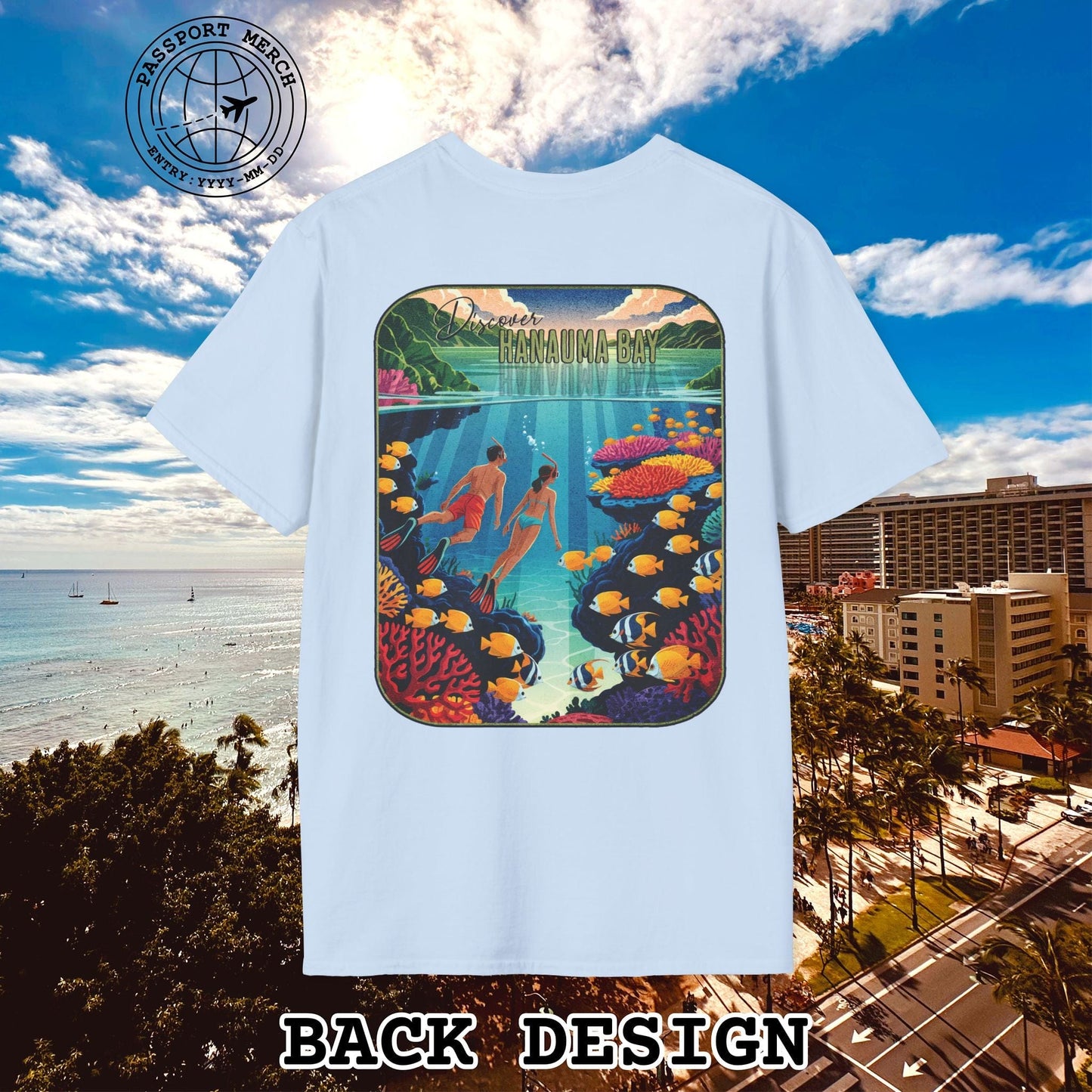 Discover Hanauma Bay, Hawaii, Back Print T-Shirt