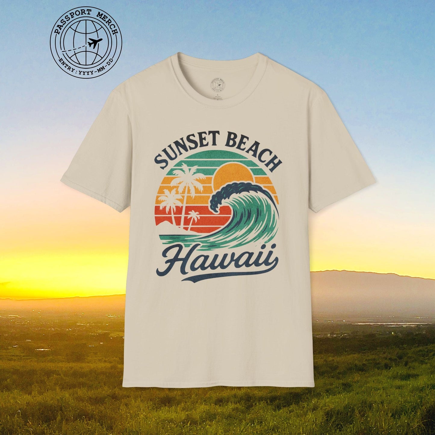 Sunset Beach, Oahu, Hawaii - Vibrant Wave Retro T-Shirt