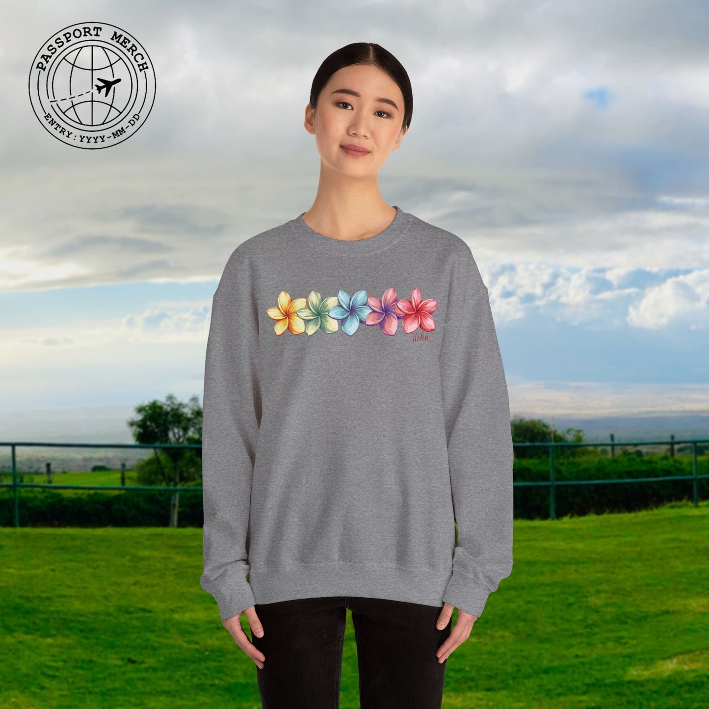 Five Vibrant Plumerias, Hawaii Crewneck