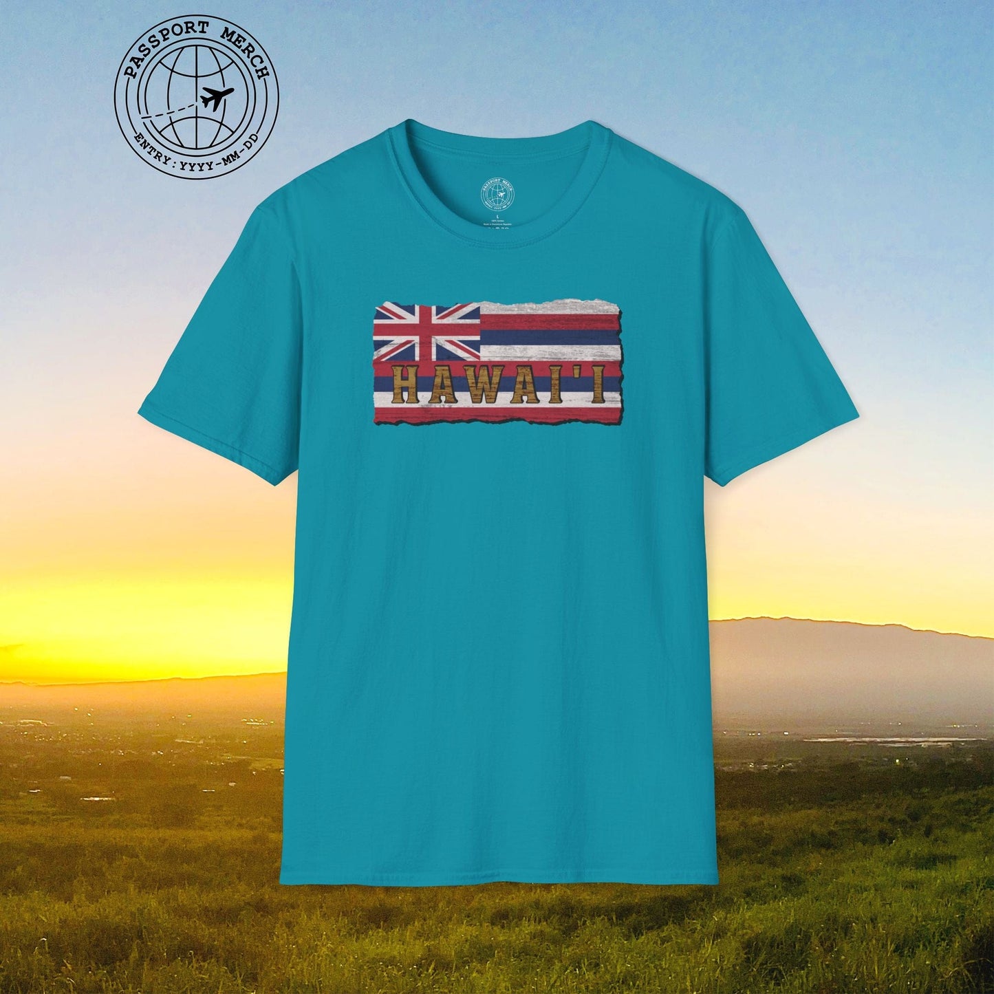 Vintage Koa Wood Carved Hawaiian Flag T-Shirt