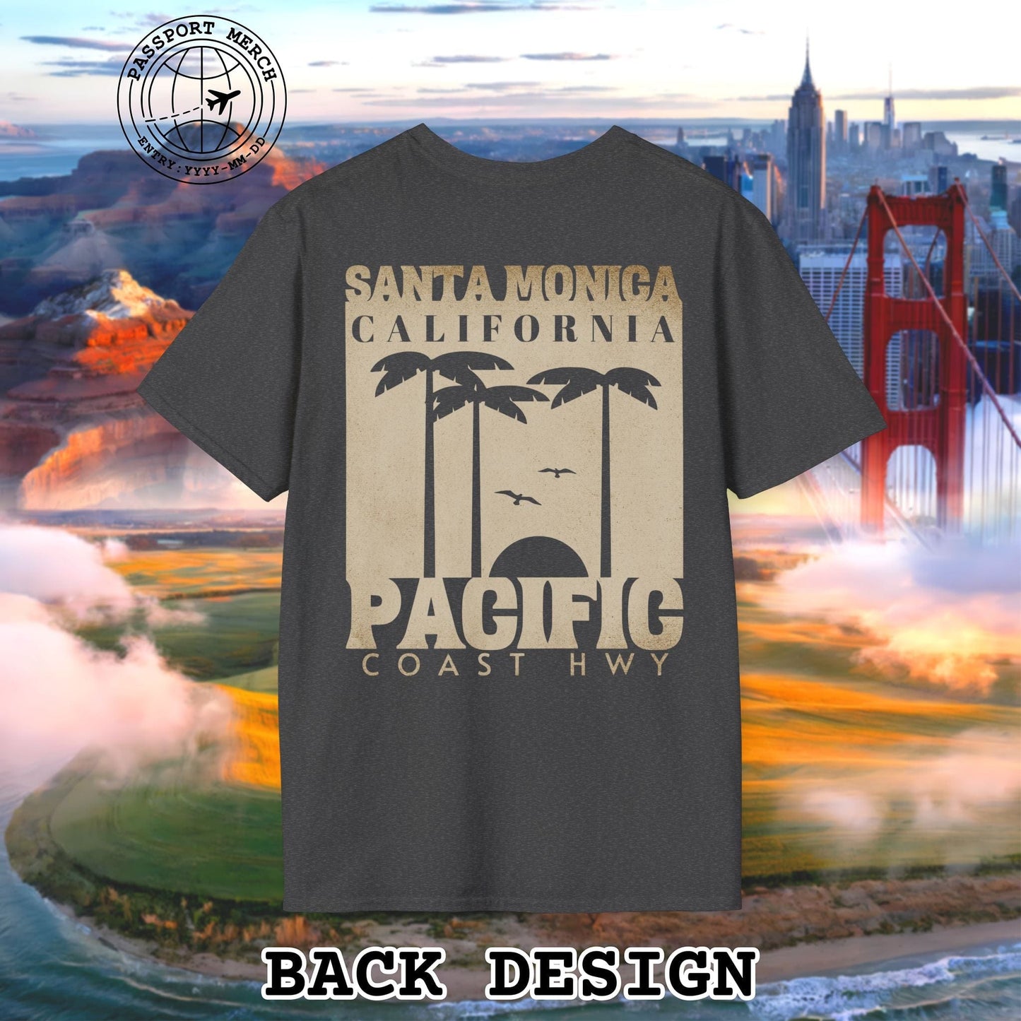 Santa Monica California PCH, Back Print T-Shirt