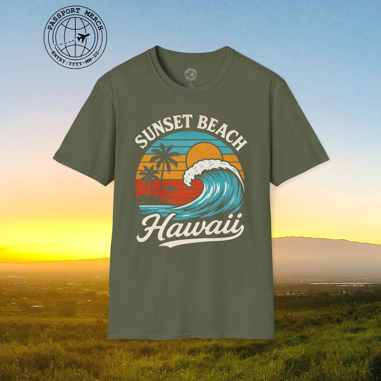 Sunset Beach, Oahu, Hawaii - Vibrant Wave Retro T-Shirt
