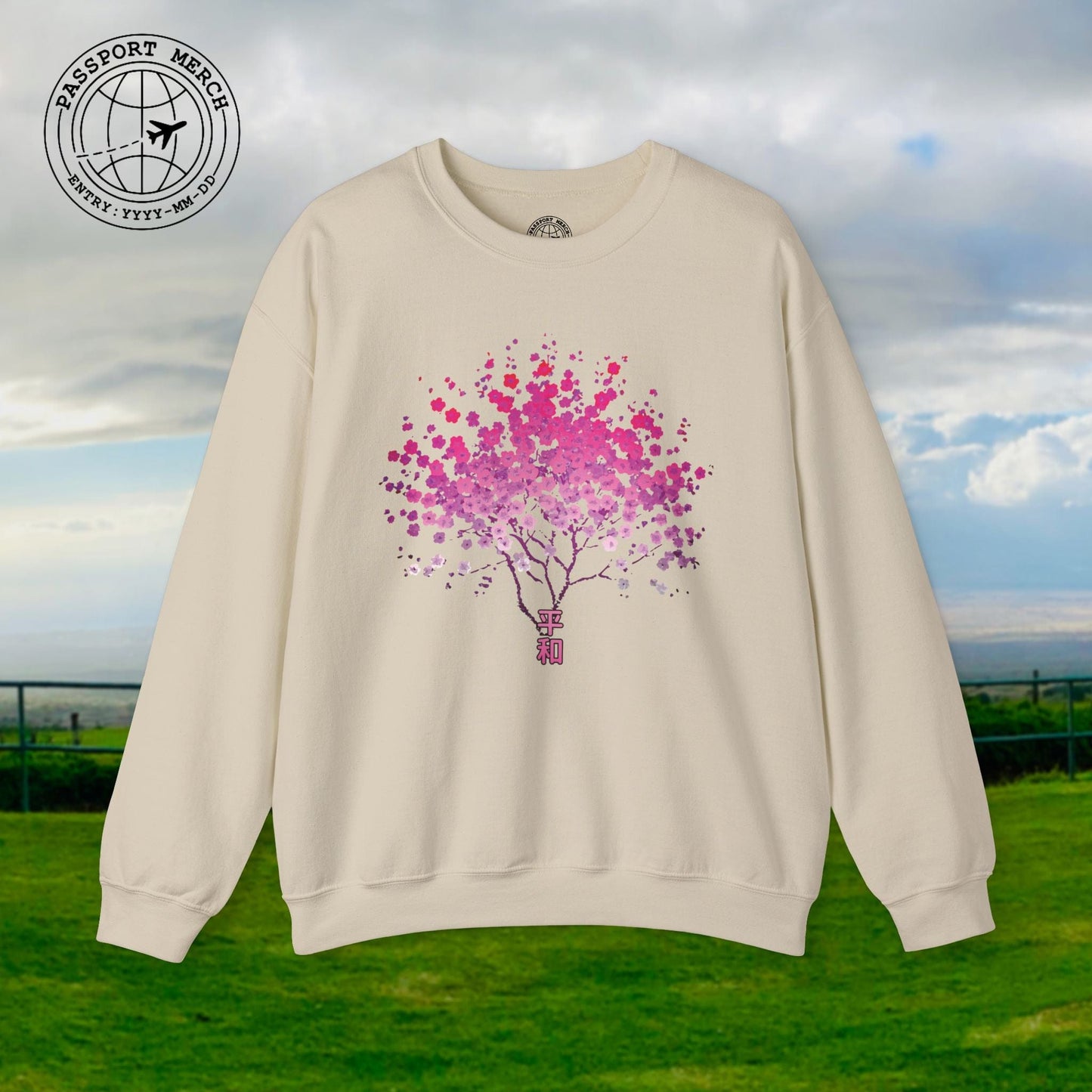 Cherry Blossoms Growing from Peace Japan Crewneck