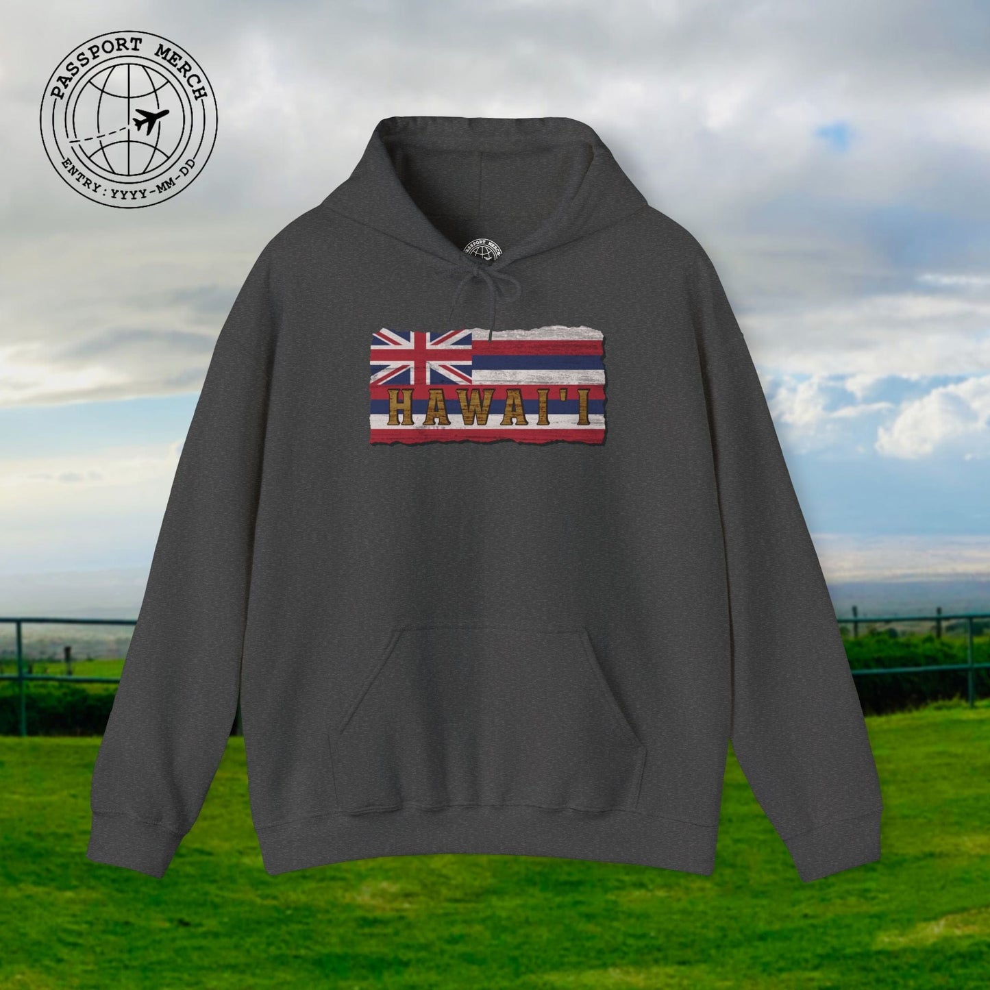 Vintage Koa Wood Carved Hawaiian Flag Hoodie