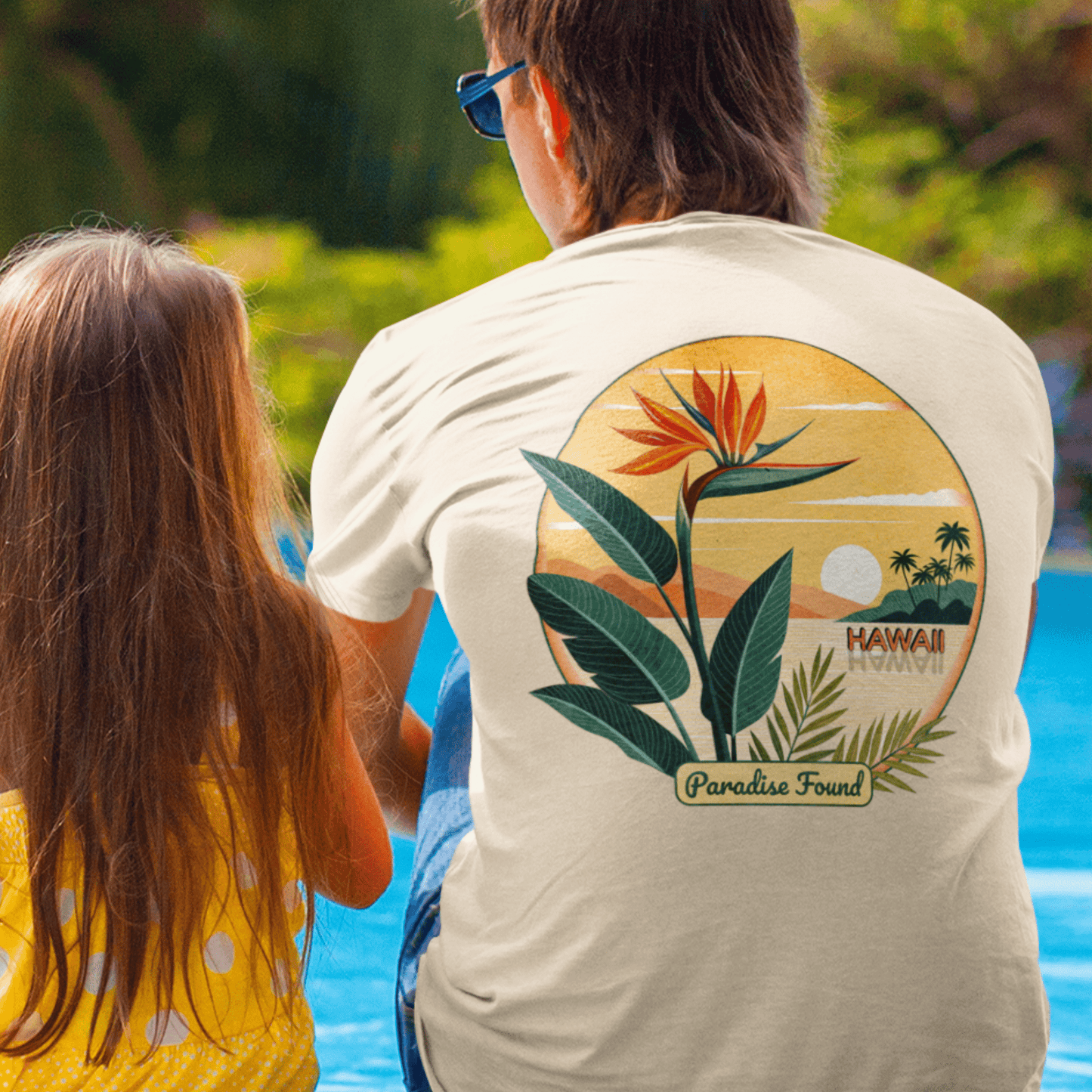 Retro (Bird of) Paradise Found, Hawaii, Back Print T-Shirt