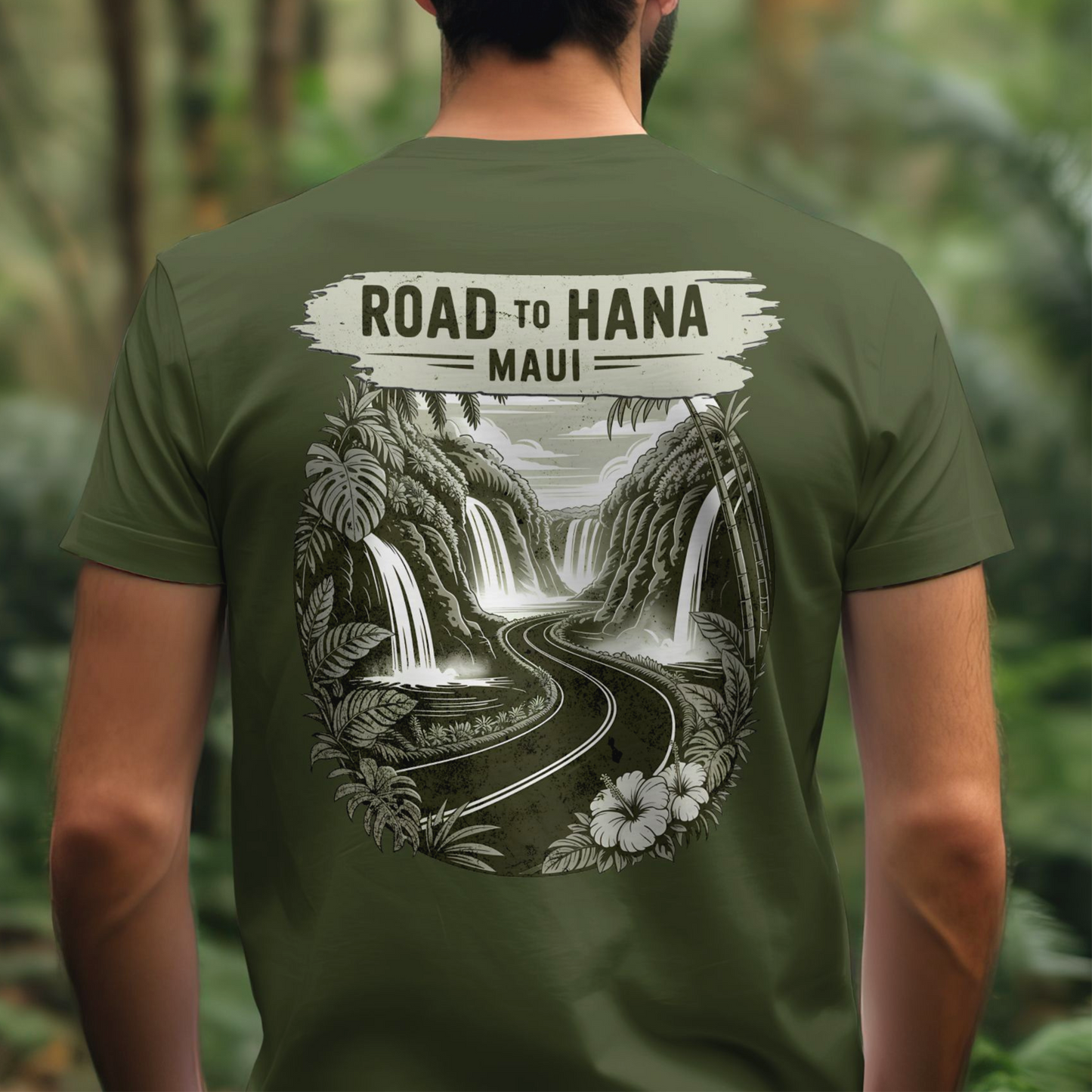 Vintage Road to Hana, Maui, Hawaii, Back Print T-Shirt