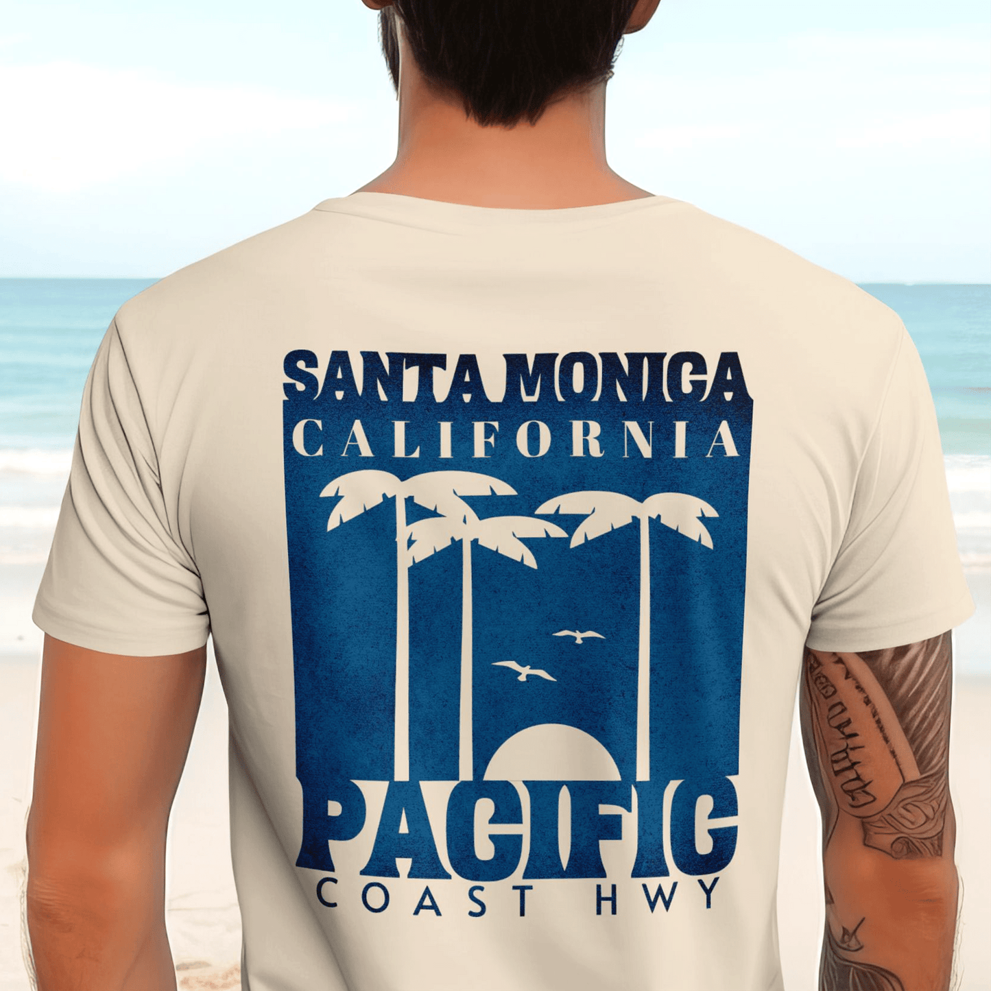 Santa Monica California PCH, Back Print T-Shirt