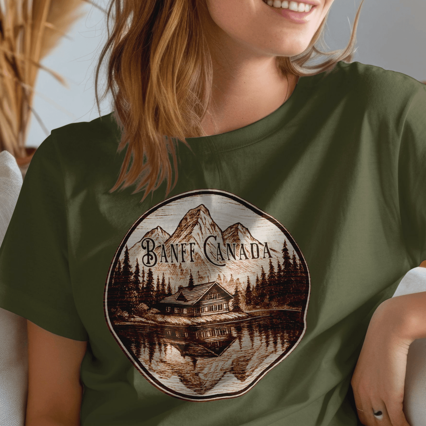 Wood Burned Badge, Banff Canada T-Shirt
