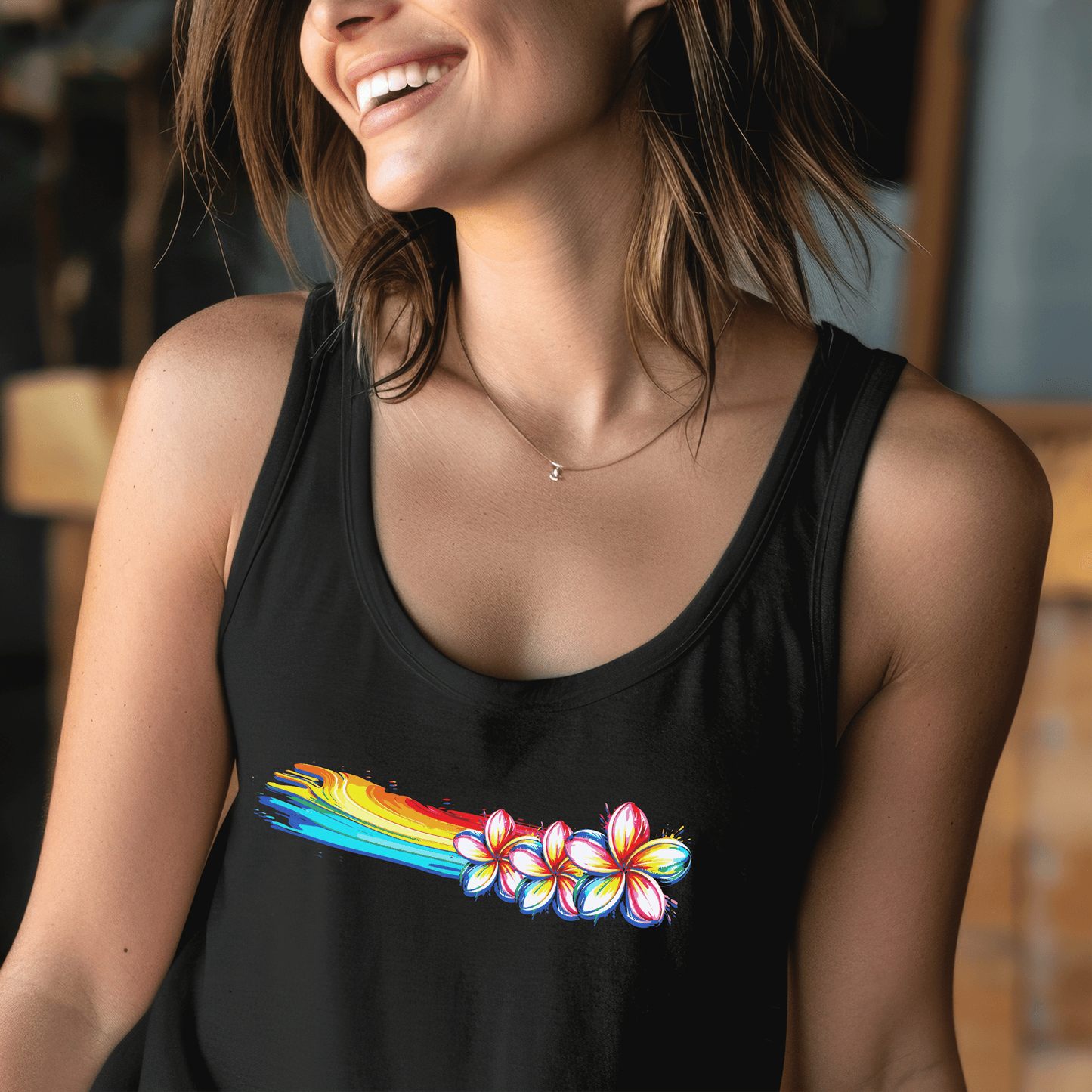 Neon Art Plumeria Rainbow, Hawaii Tank Top