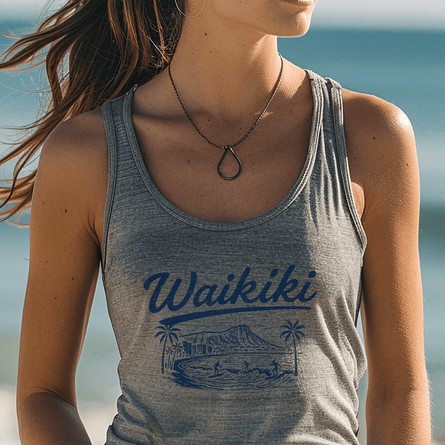 Monochrome Dreams of Waikiki, Hawaii Tank Top