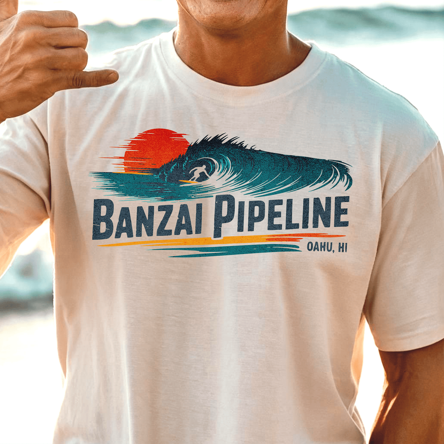 Banzai Pipeline, Oahu, Hawaii - Vibrant Surf Retro T-Shirt