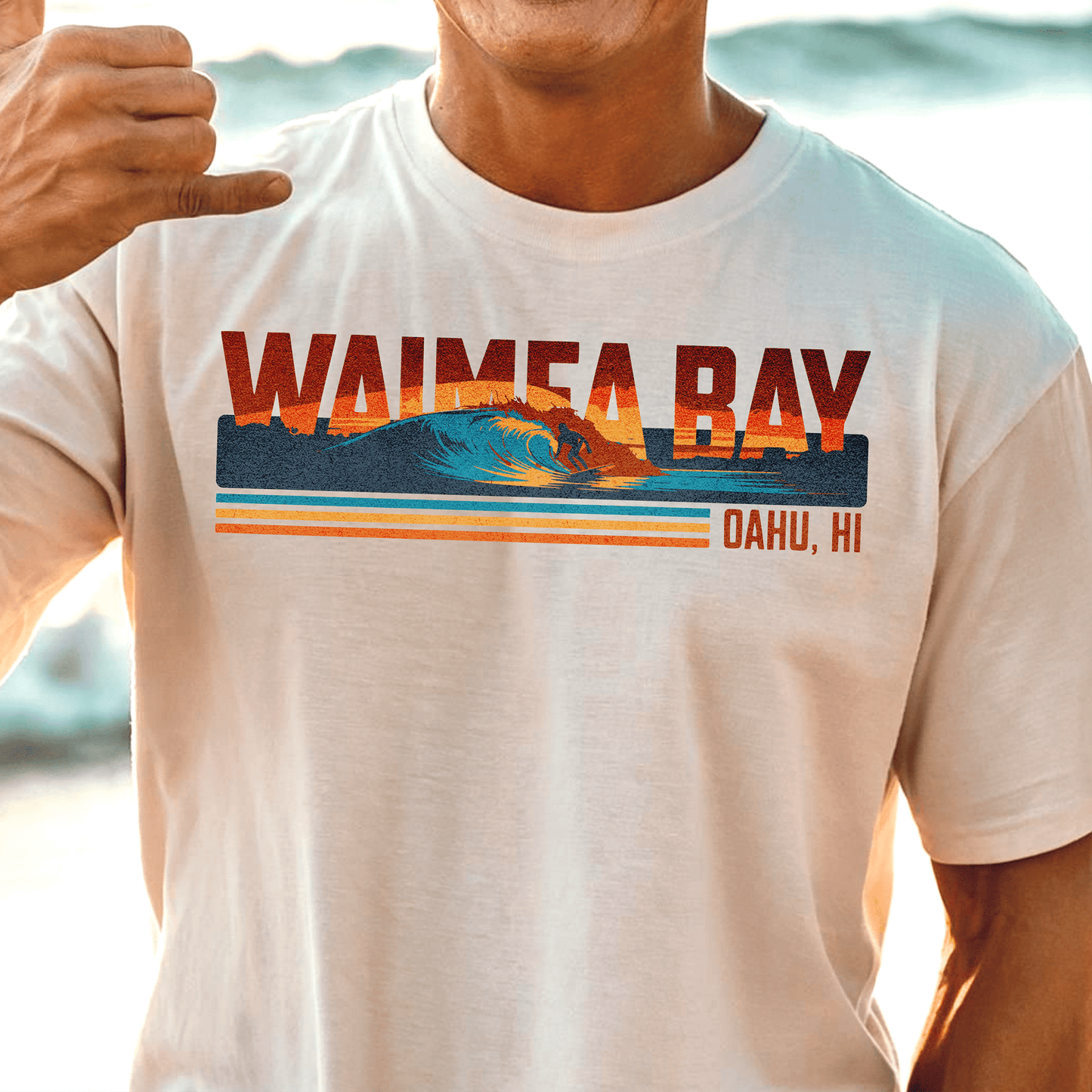 Waimea Bay, Oahu, Hawaii - Vibrant Surf Retro T-Shirt