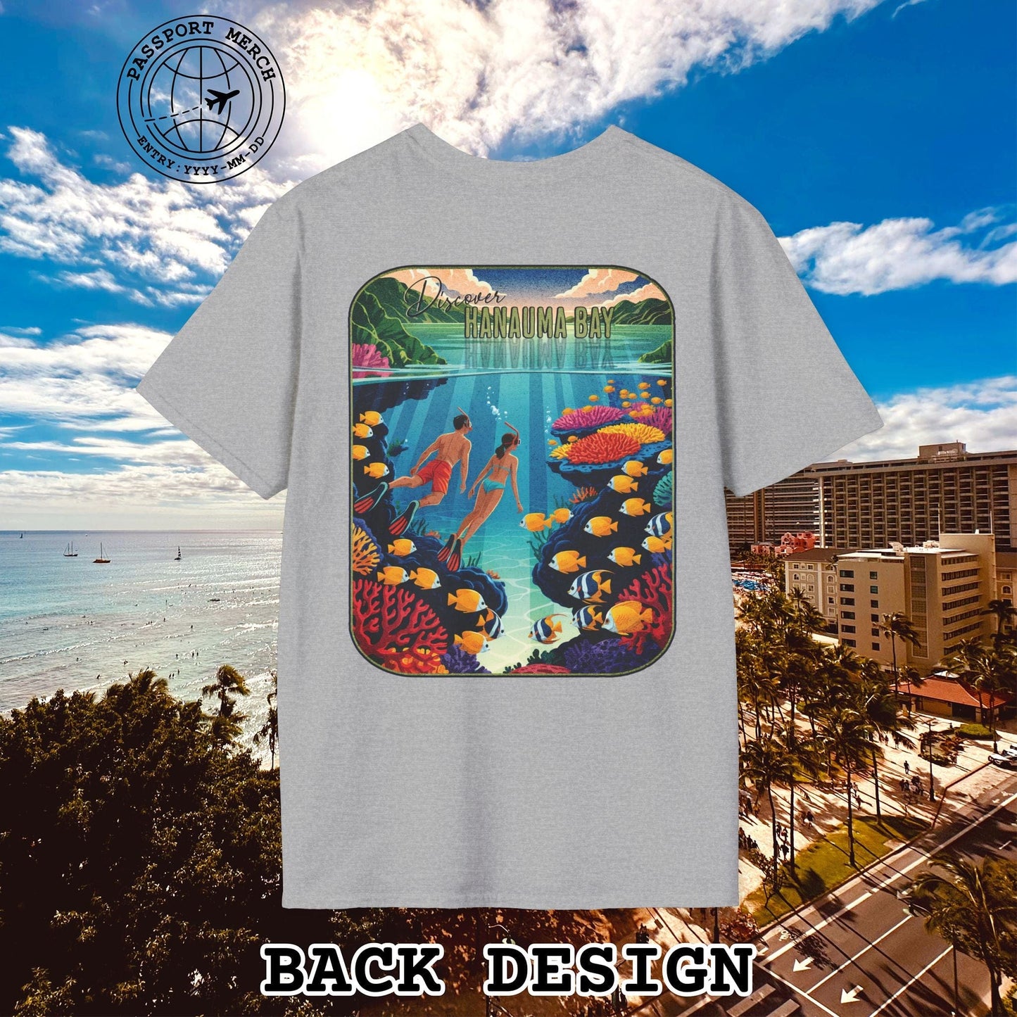 Discover Hanauma Bay, Hawaii, Back Print T-Shirt