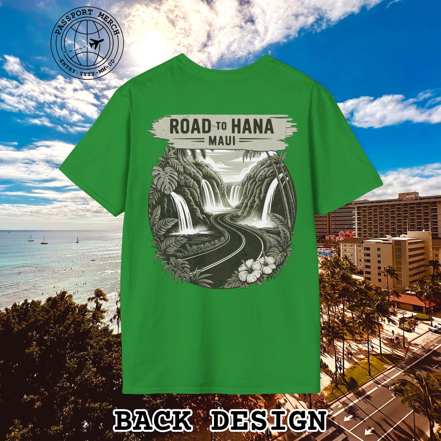 Vintage Road to Hana, Maui, Hawaii, Back Print T-Shirt