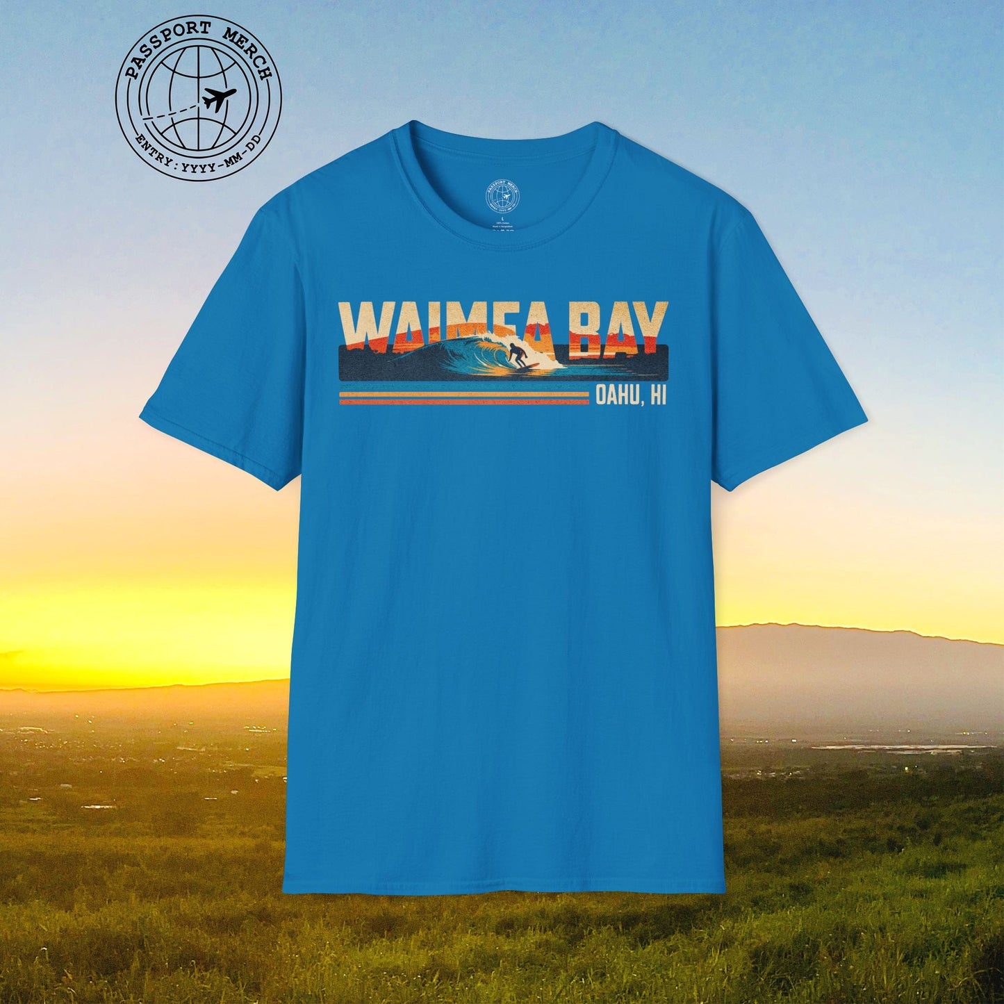 Waimea Bay, Oahu, Hawaii - Vibrant Surf Retro T-Shirt