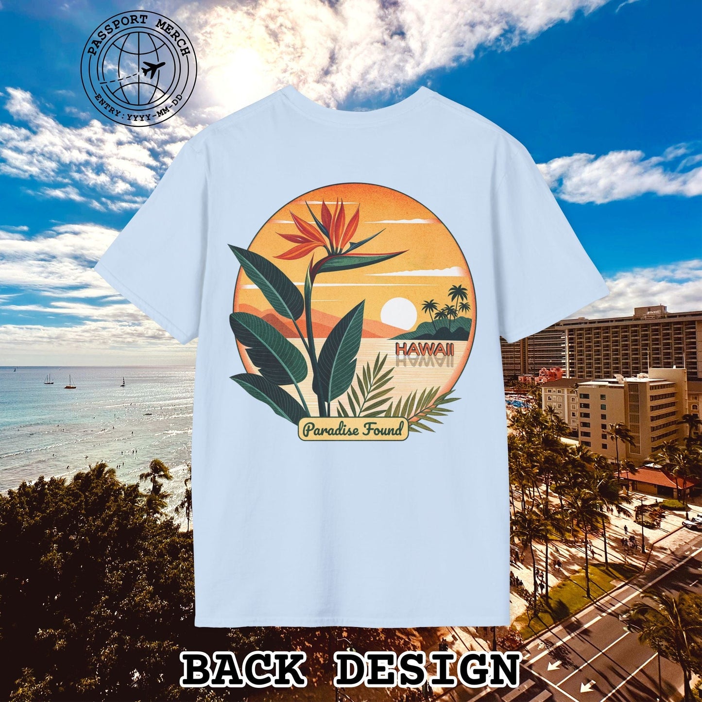 Retro (Bird of) Paradise Found, Hawaii, Back Print T-Shirt