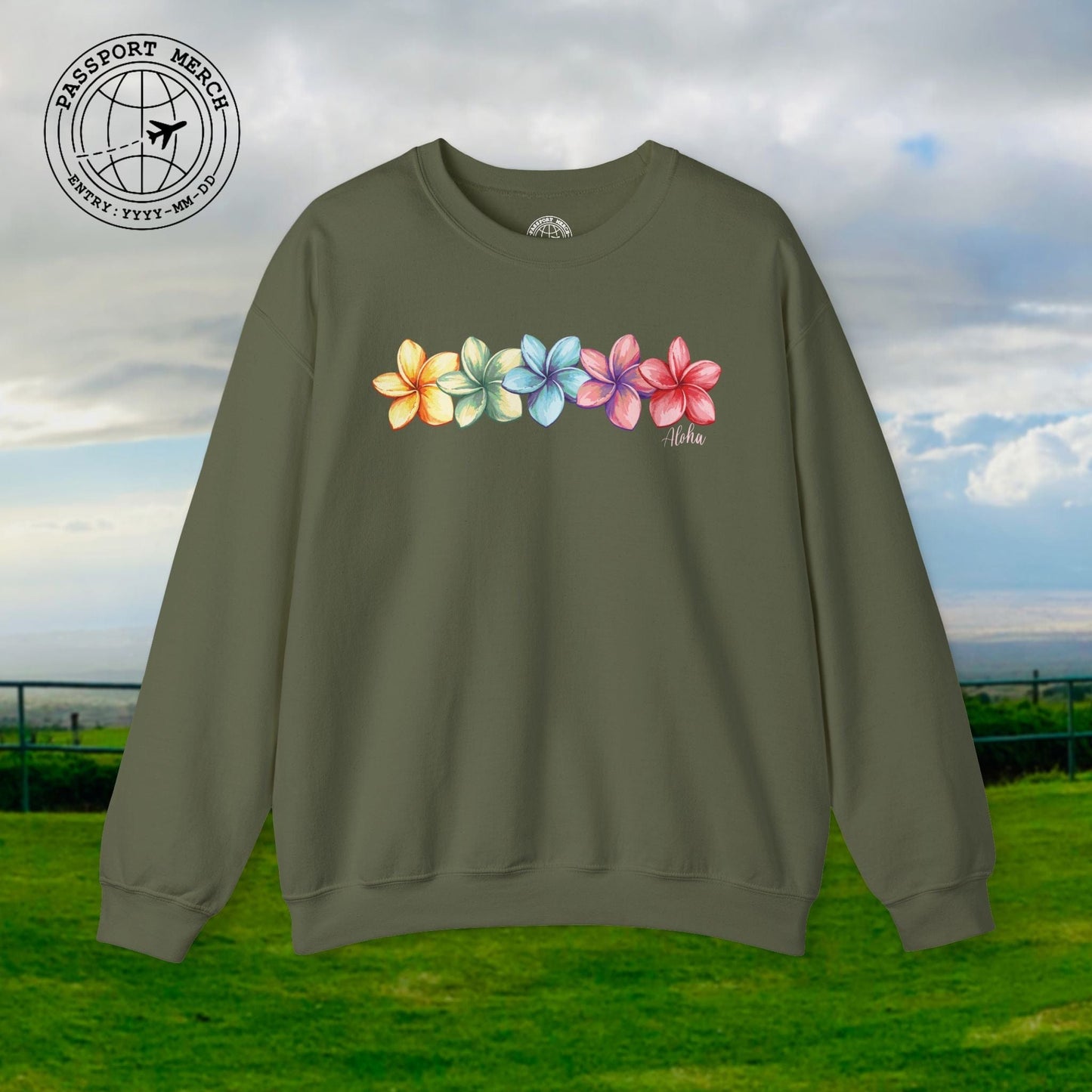 Five Vibrant Plumerias, Hawaii Crewneck