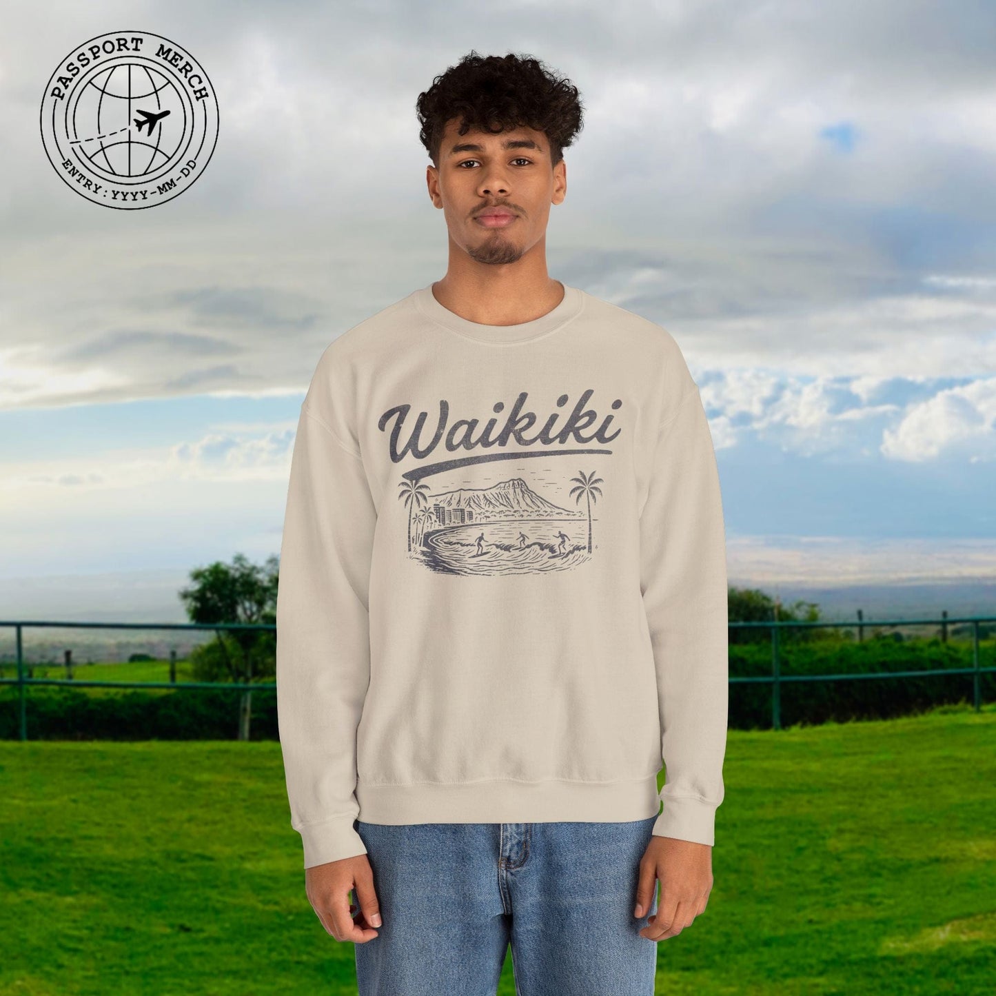 Monochrome Dreams of Waikiki, Hawaii Crewneck