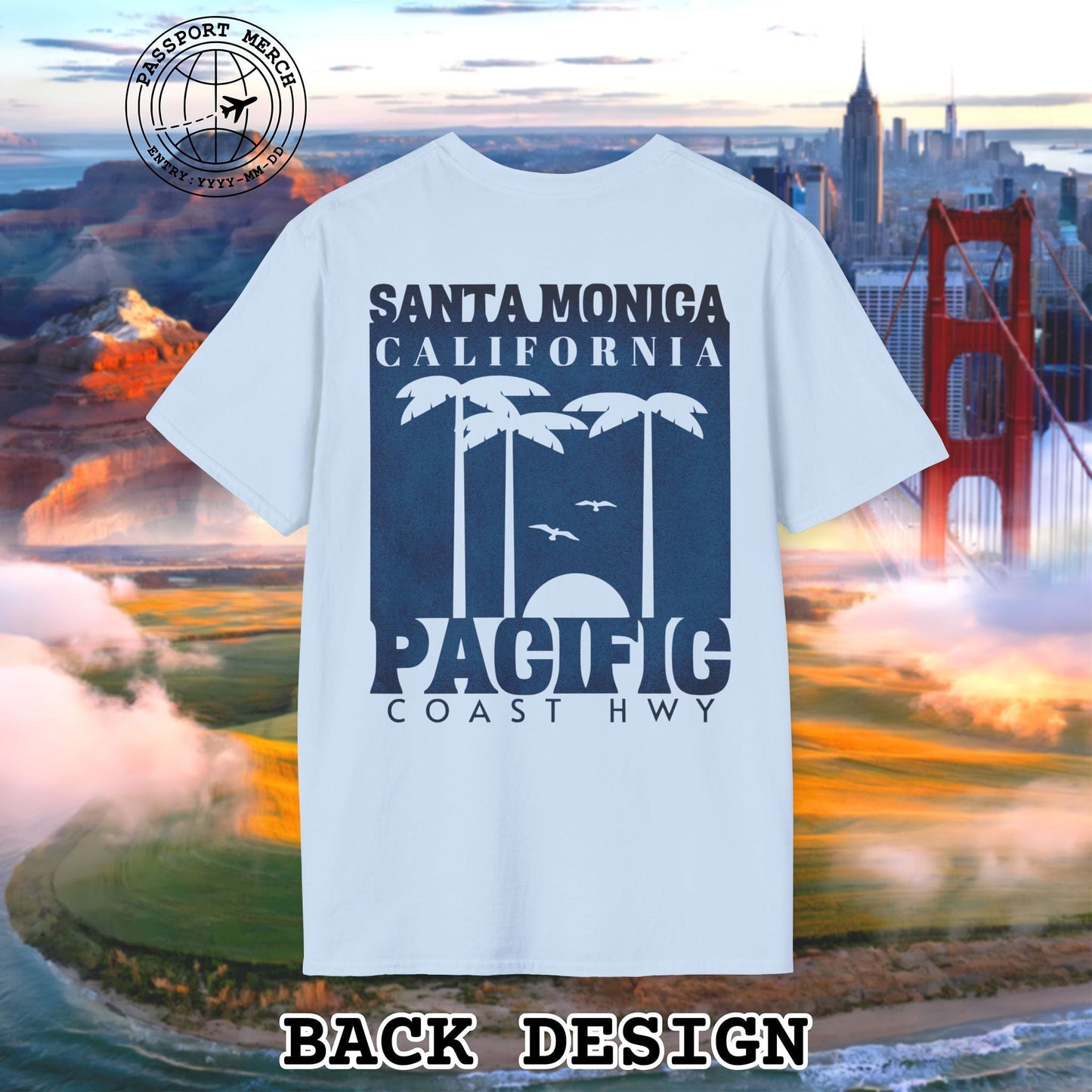 Santa Monica California PCH, Back Print T-Shirt