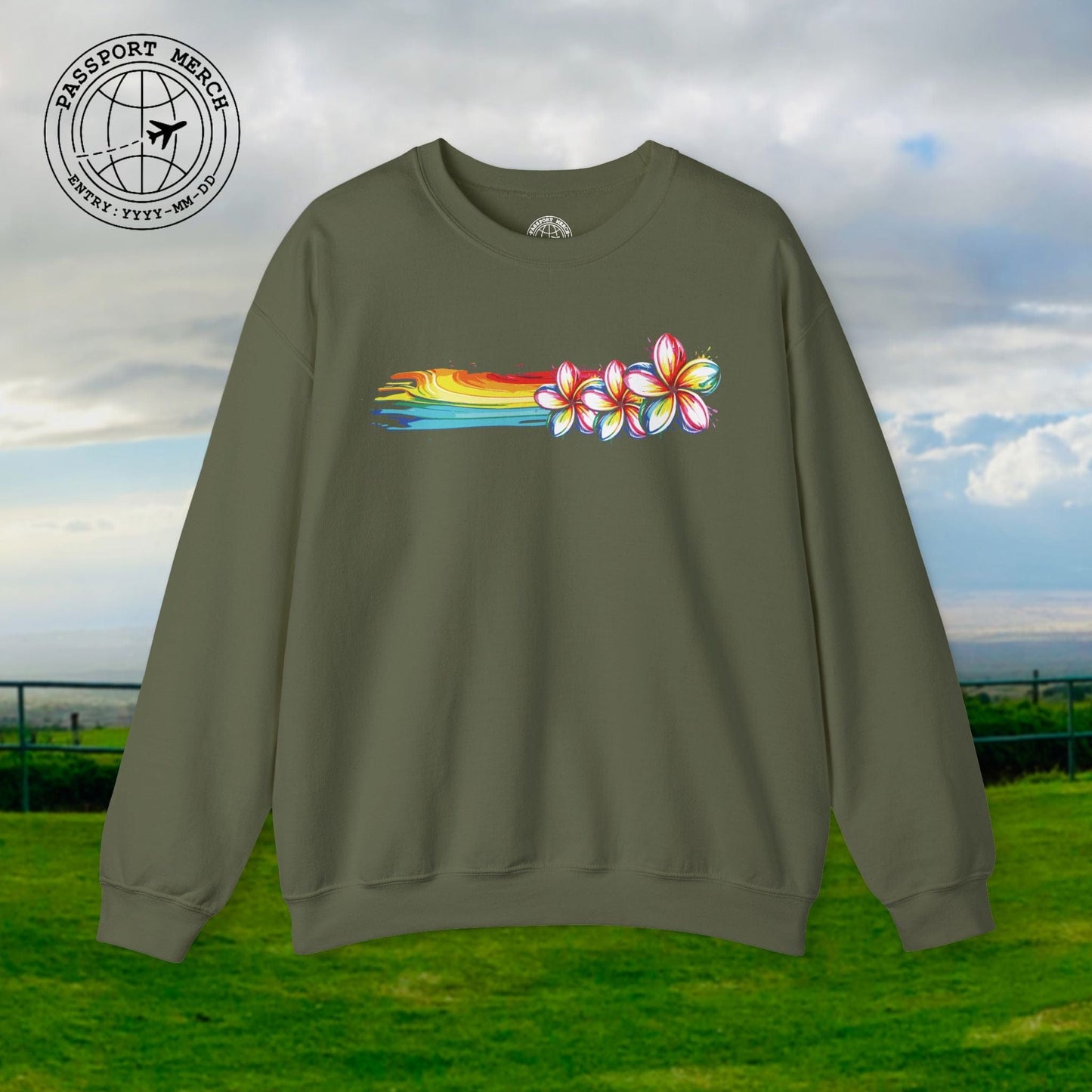 Neon Art Plumeria Rainbow, Hawaii Crewneck