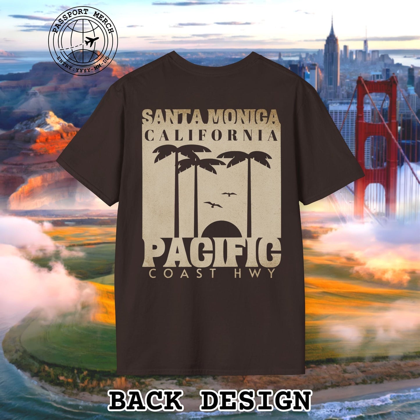 Santa Monica California PCH, Back Print T-Shirt
