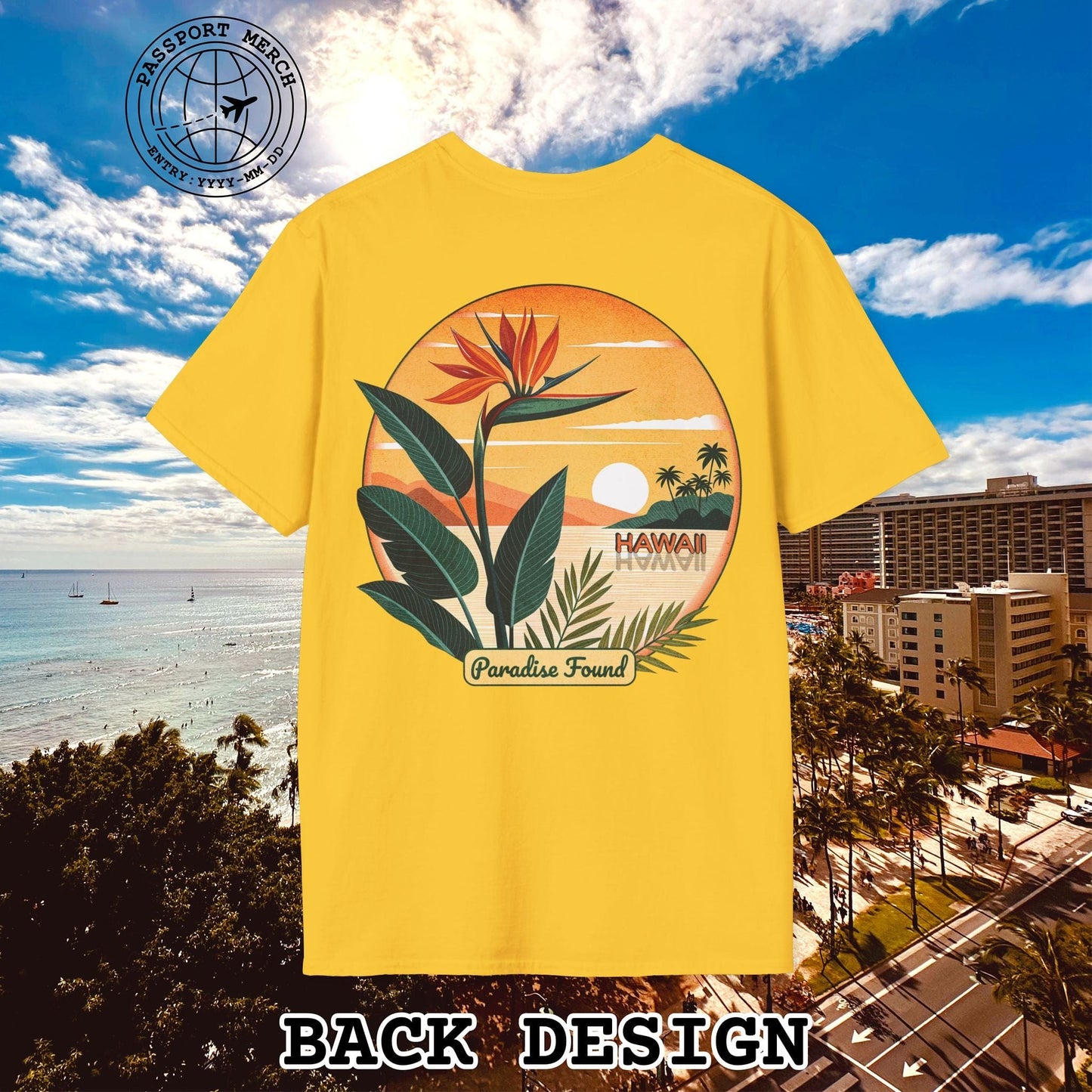 Retro (Bird of) Paradise Found, Hawaii, Back Print T-Shirt