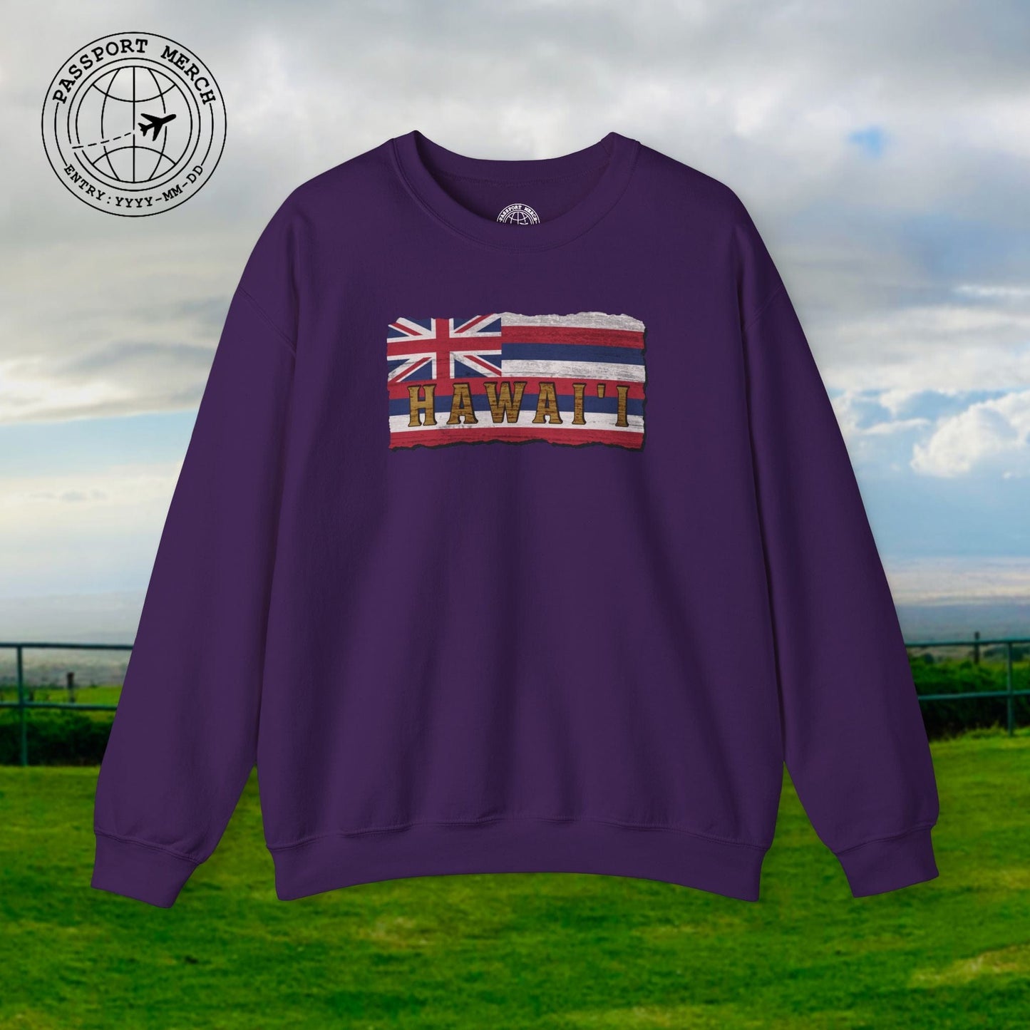 Vintage Koa Wood Carved Hawaiian Flag Crewneck