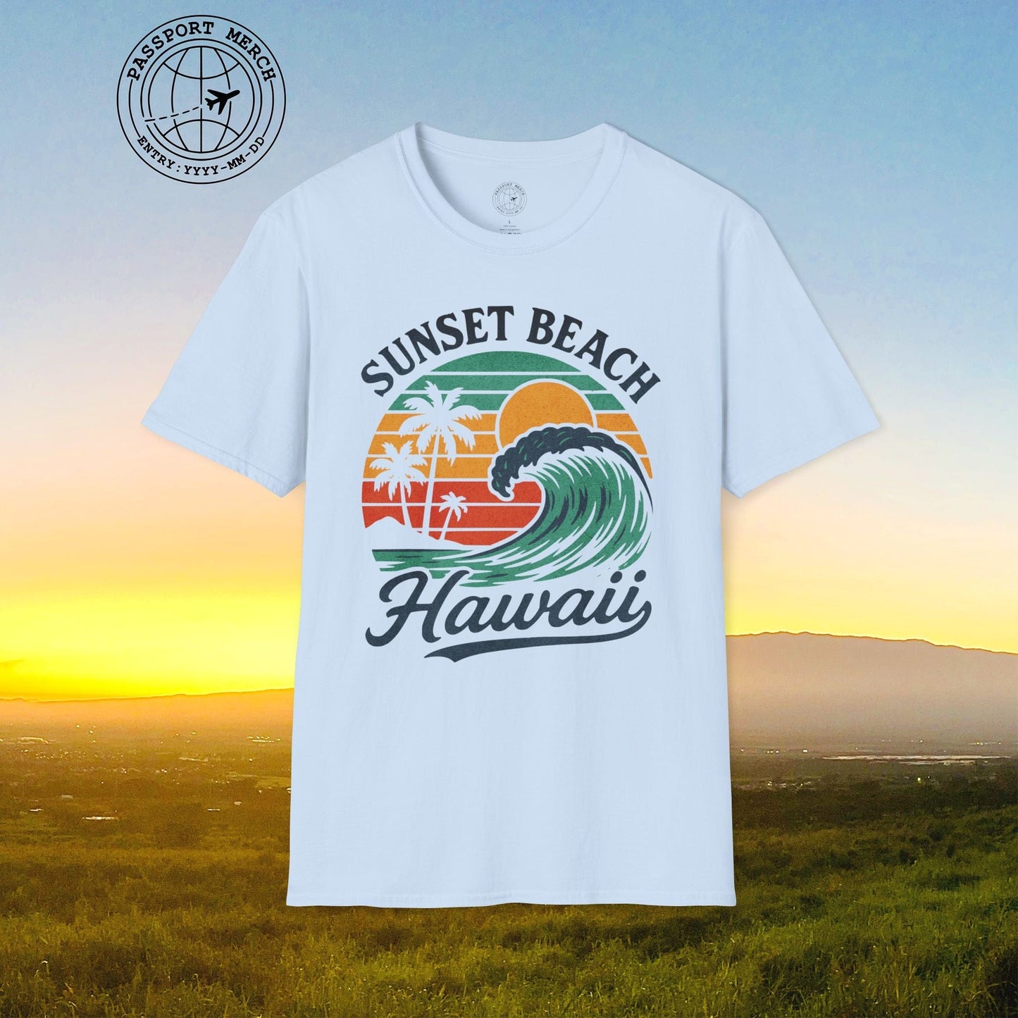 Sunset Beach, Oahu, Hawaii - Vibrant Wave Retro T-Shirt