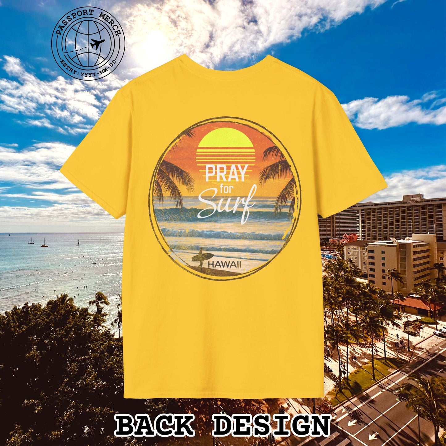Pray for Surf Hawaii, Back Print T-Shirt