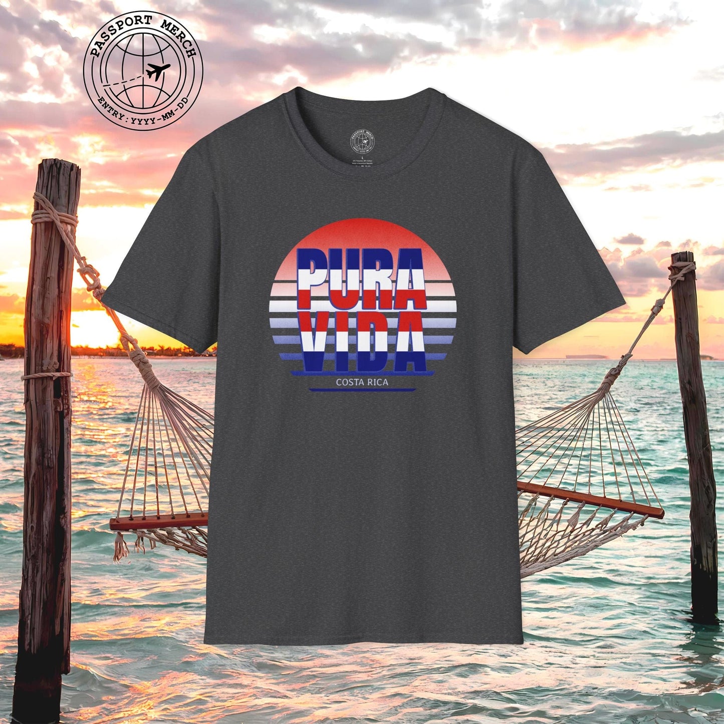 Pura Vida Patriotism Costa Rica Letter Flag T-Shirt
