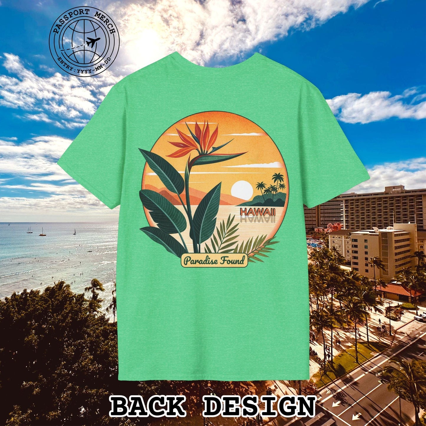 Retro (Bird of) Paradise Found, Hawaii, Back Print T-Shirt