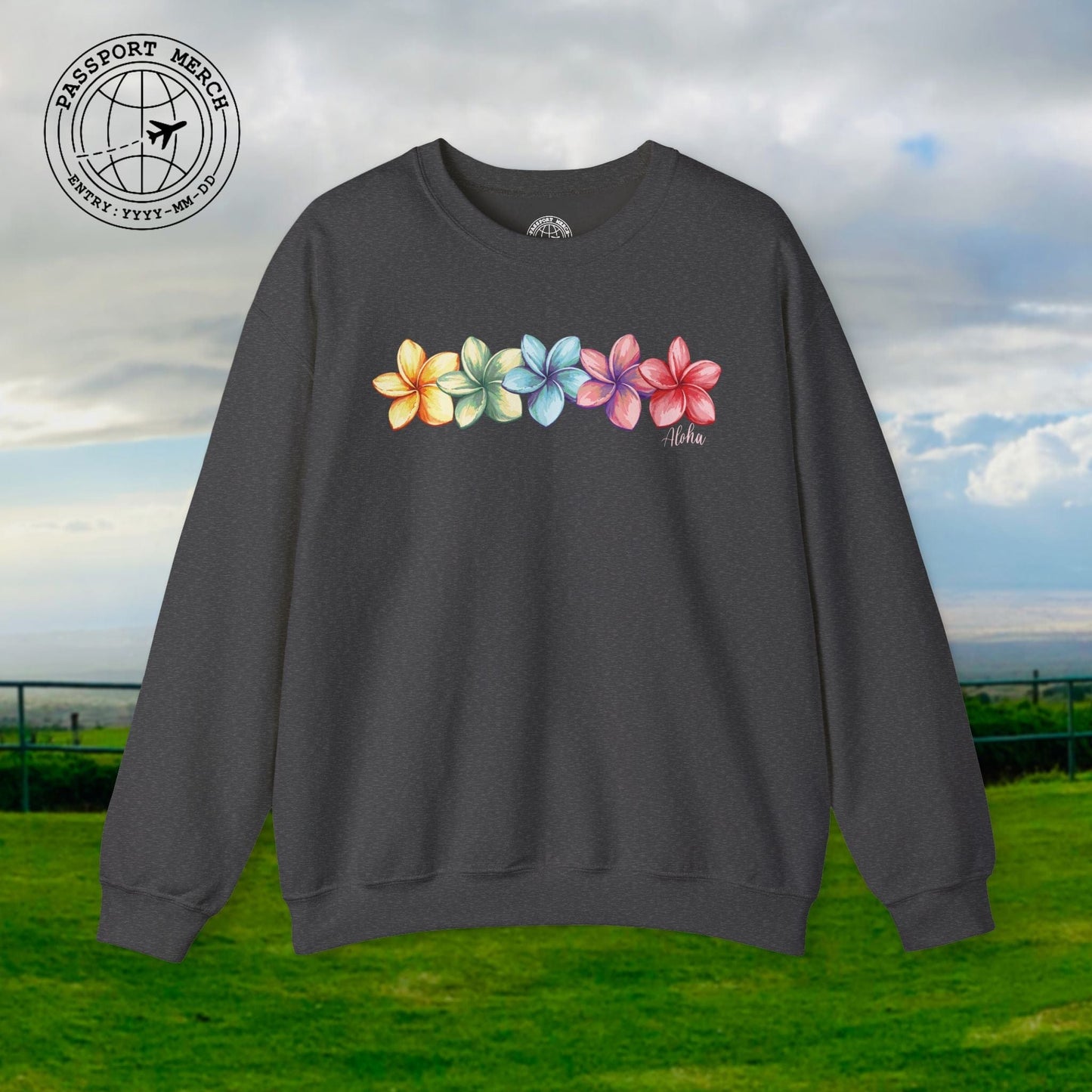 Five Vibrant Plumerias, Hawaii Crewneck