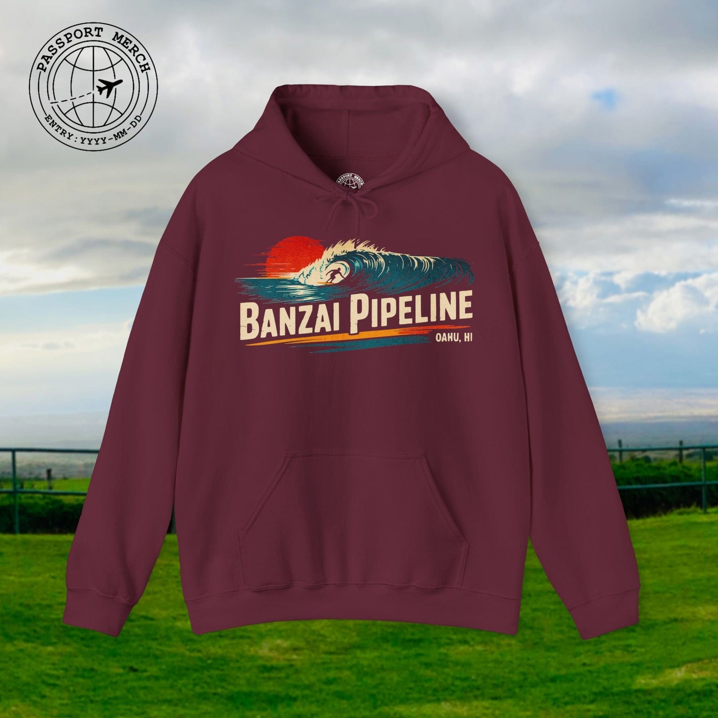 Banzai Pipeline, Oahu, Hawaii - Vibrant Surf Retro Hoodie