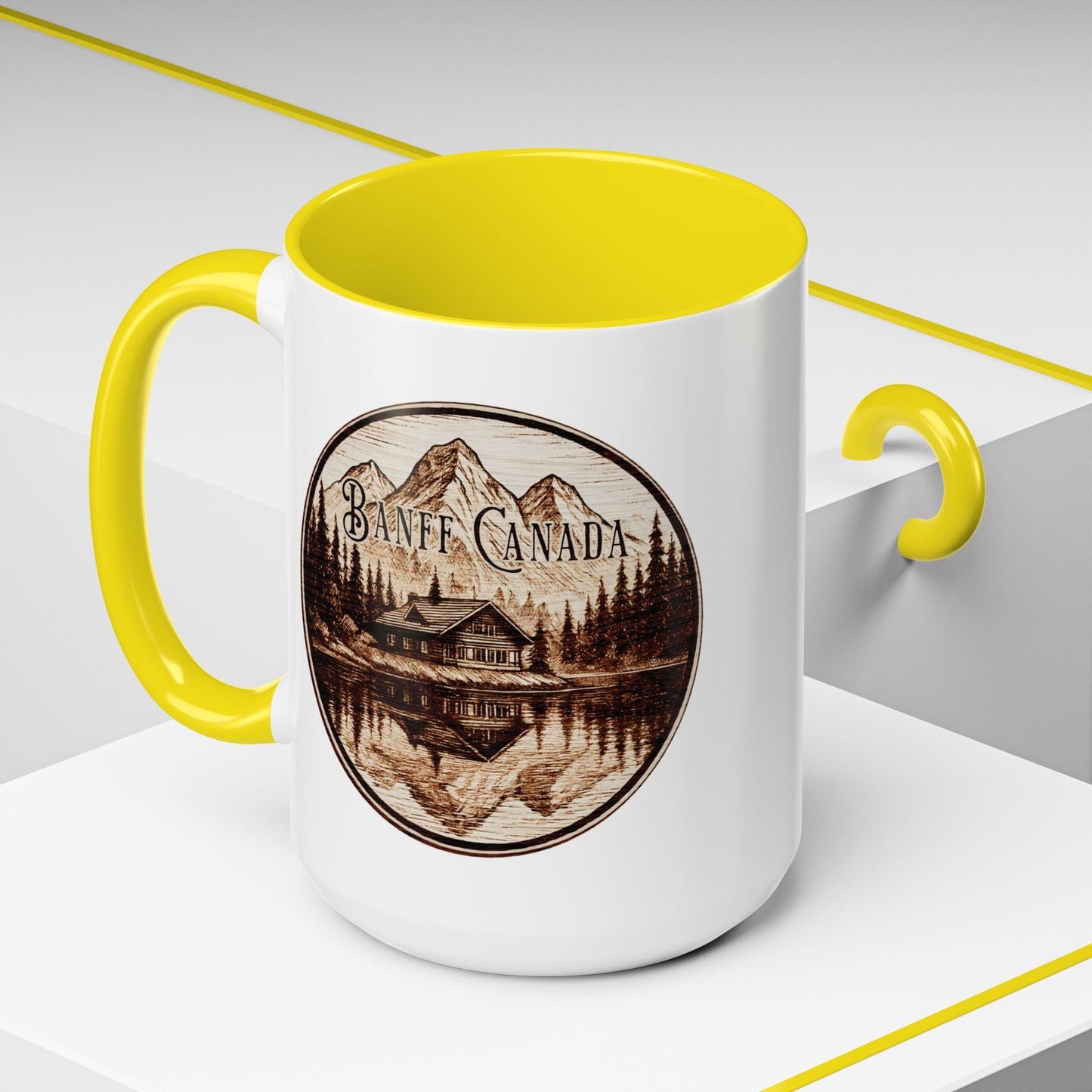 Wood Burned Badge, Banff Canada 15oz Mug