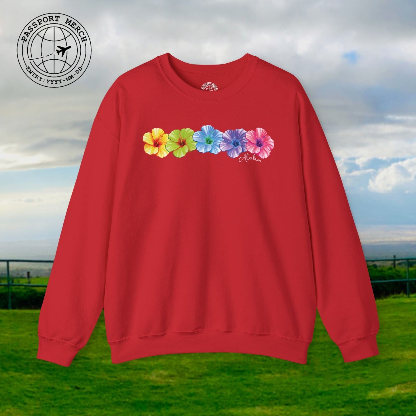 Five Vibrant Hibiscus, Hawaii Crewneck