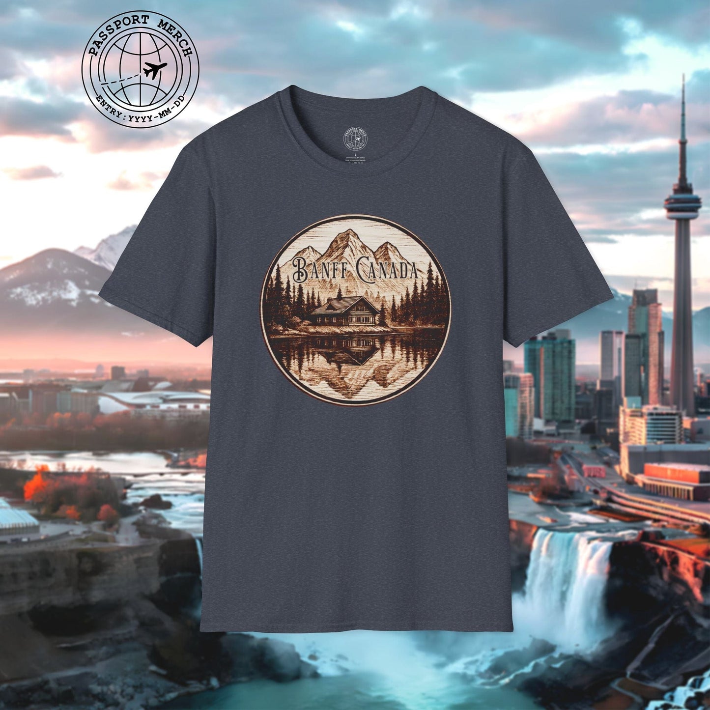 Wood Burned Badge, Banff Canada T-Shirt