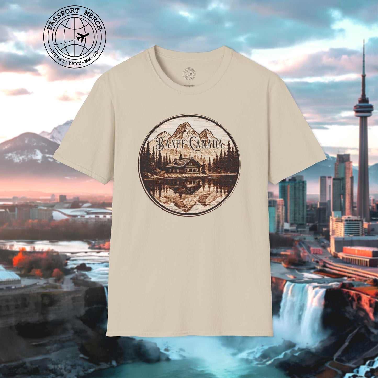 Wood Burned Badge, Banff Canada T-Shirt